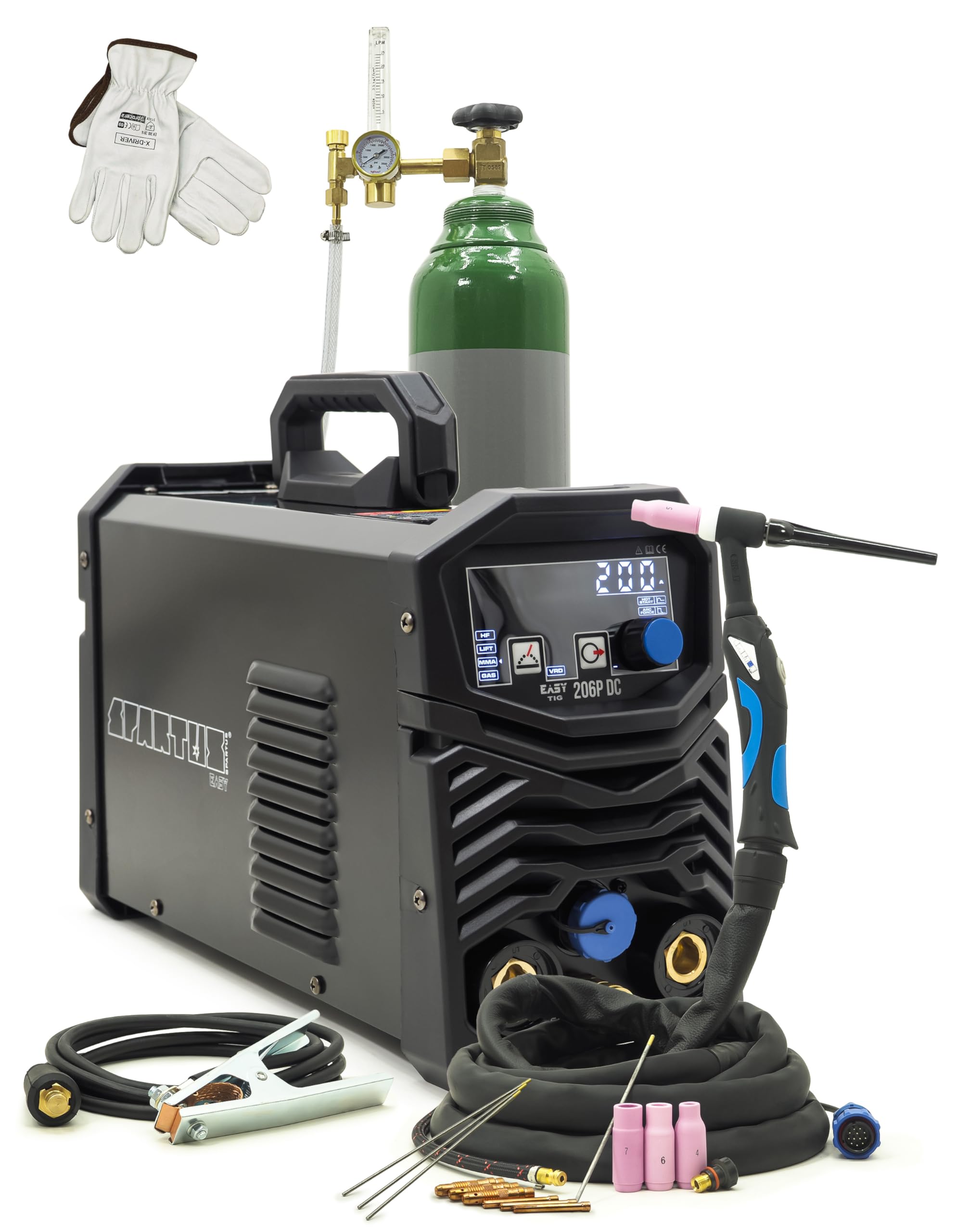 Spartus EasyTIG 206P DC WIG Schweißgerät Komplettset - 200A Inverter Schweißgerät mit Puls & Cold Weld - TIG Schutzgasschweißgerät 230V - Starter-Set sofort startklar - Bestschweissen.de