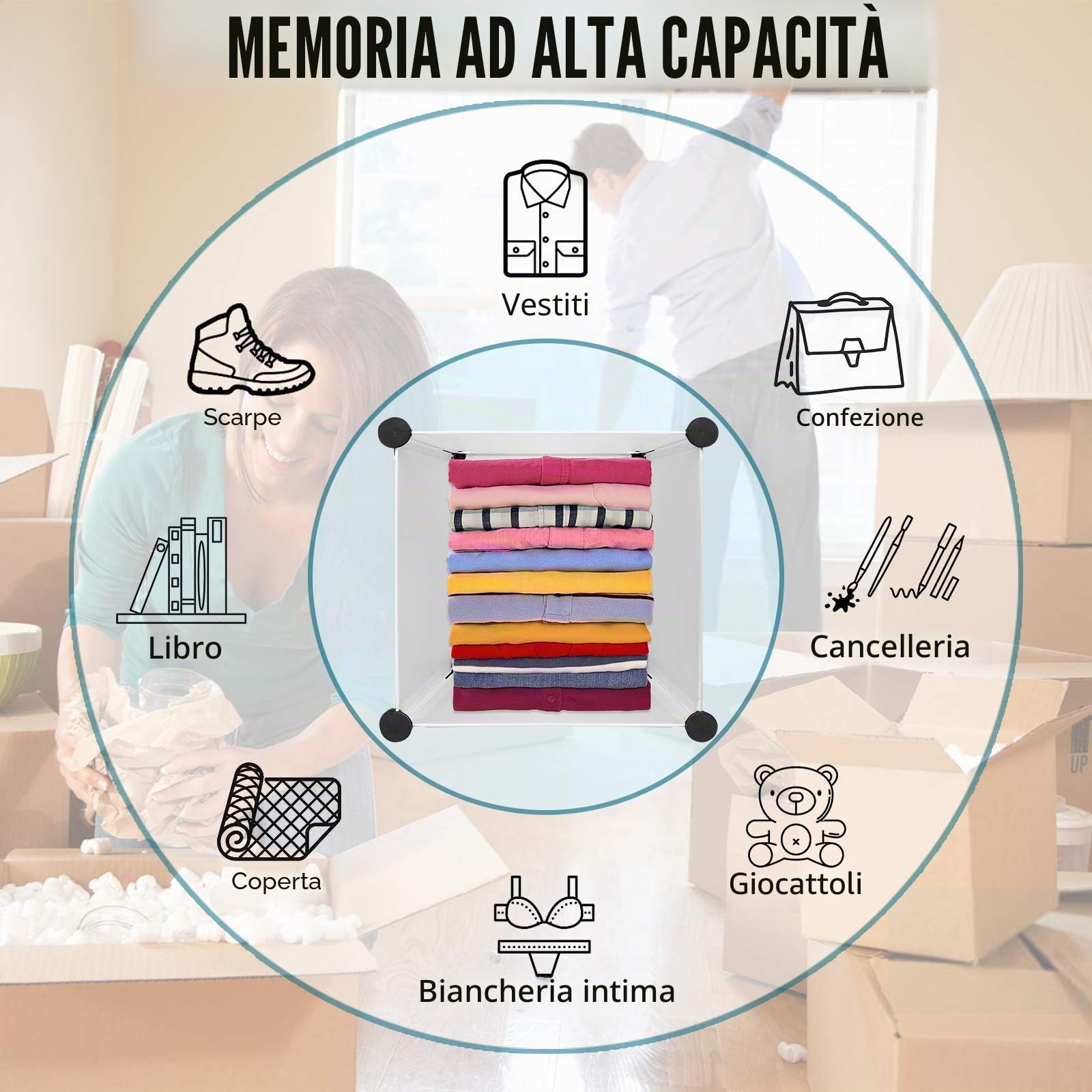 Armadio Wardrobe in plastica, 6 cubi, sistema di scaffalatura per camera da letto, bianco, 70 x 35 x 105 cm