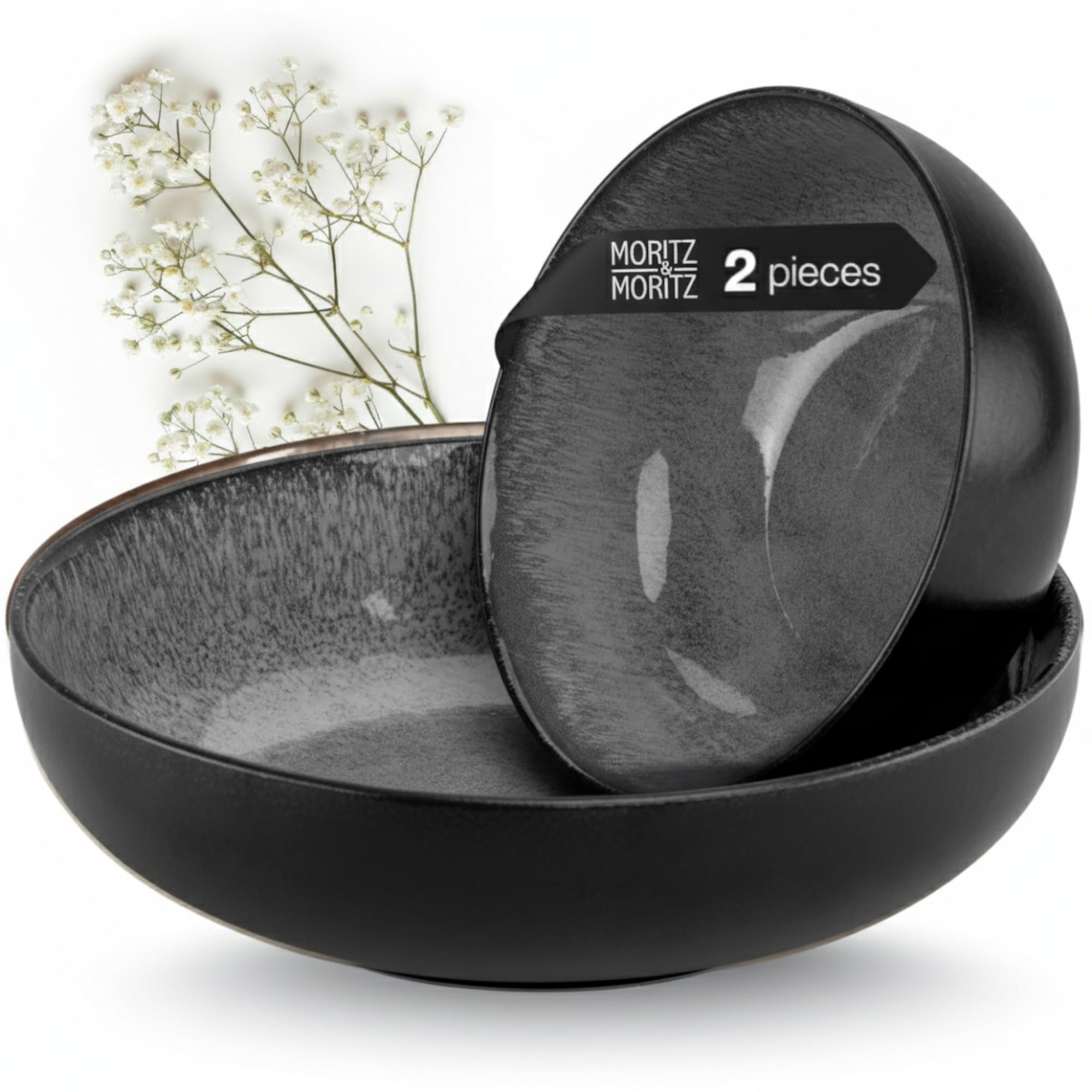 Moritz & Moritz VIDA Set of 2 Large Porcelain Serving Bowls - 1.6L & 3L / 54oz & 101oz - Microwave & Dishwasher Safe, Modern Tableware for Salads, Pasta & Snacks