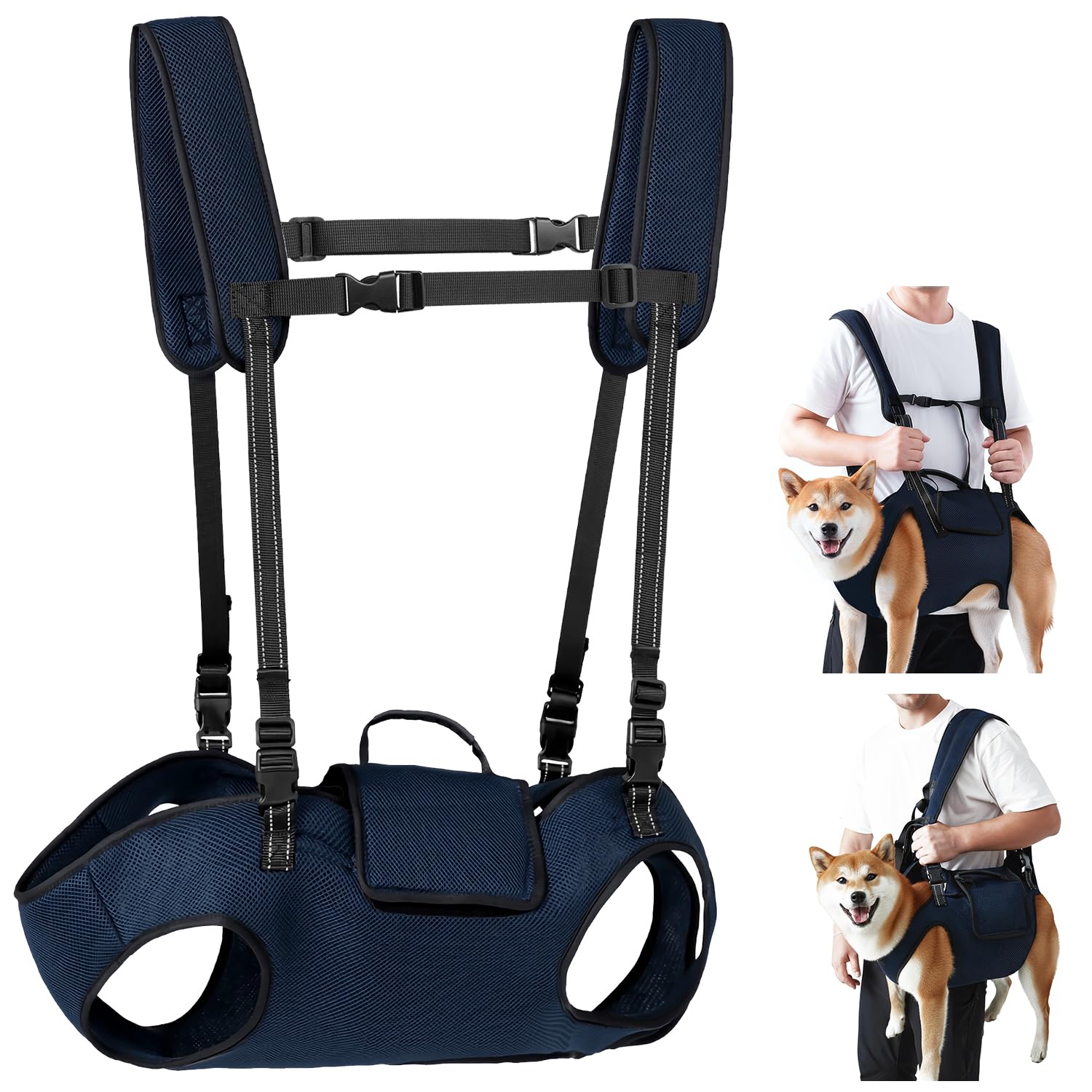 Nasjac Dog Suppor Sling for Large Dog - Dog Lifting Harness Full Body Carry Bag Breathable Backpack Carrier help em up harness for Elderly Injured Arthritic Disabled Dogs
