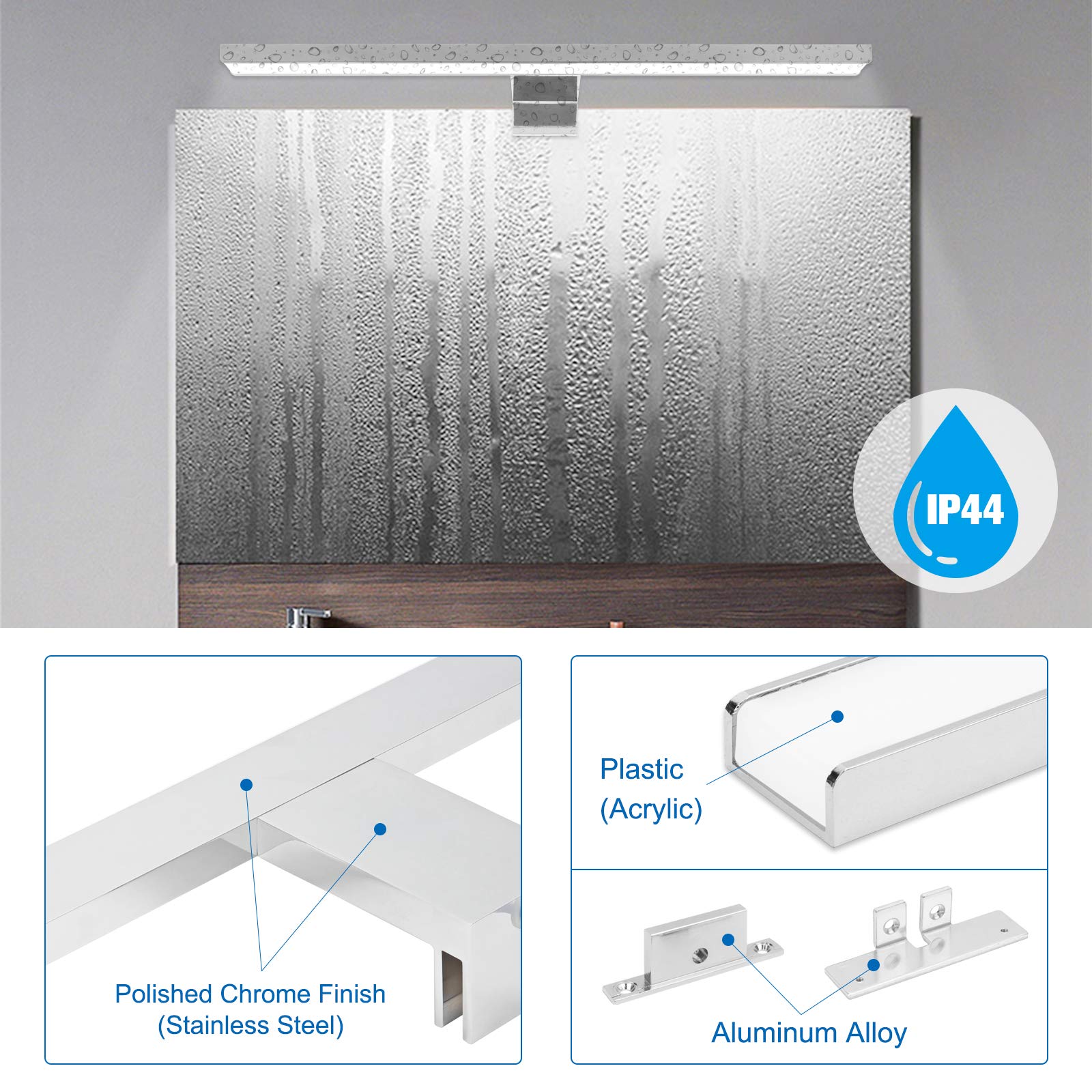 NIORSUN Spiegelleuchte Bad LED 15W 60cm 4000K 6000K 1500LM IP44 Wasserdicht Badezimmer Lampe
