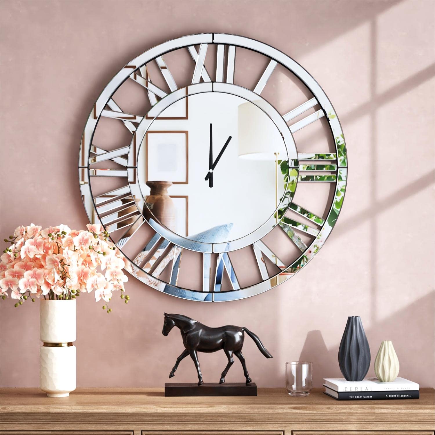 FLEBLE Orologio da parete moderno per soggiorno, grande, a pendolo, funzionamento a batteria, silenzioso, silenzioso, per cucina, camera da letto, ufficio, orologio da parete decorativo in metallo per