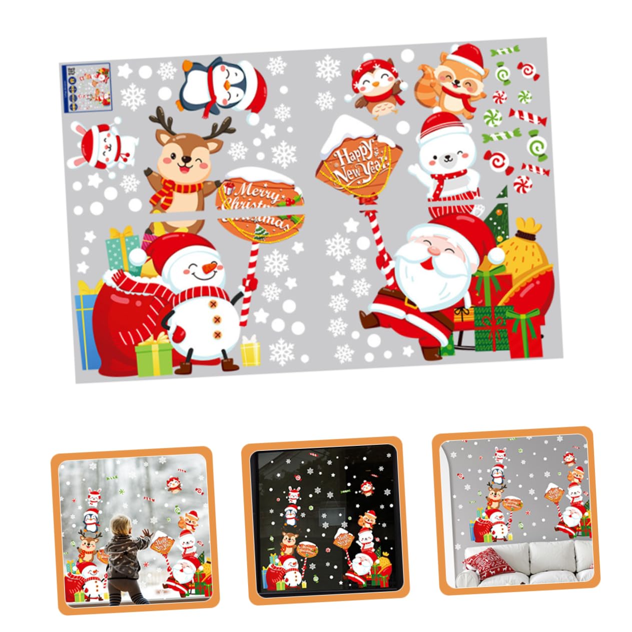 4 Juegos Pegatinas navideñas ventana de navidad se aferra calcomanías de decoración de Navidad christmas decorations adornos navideños dibujos animados de navidad pegatinas Cabilock