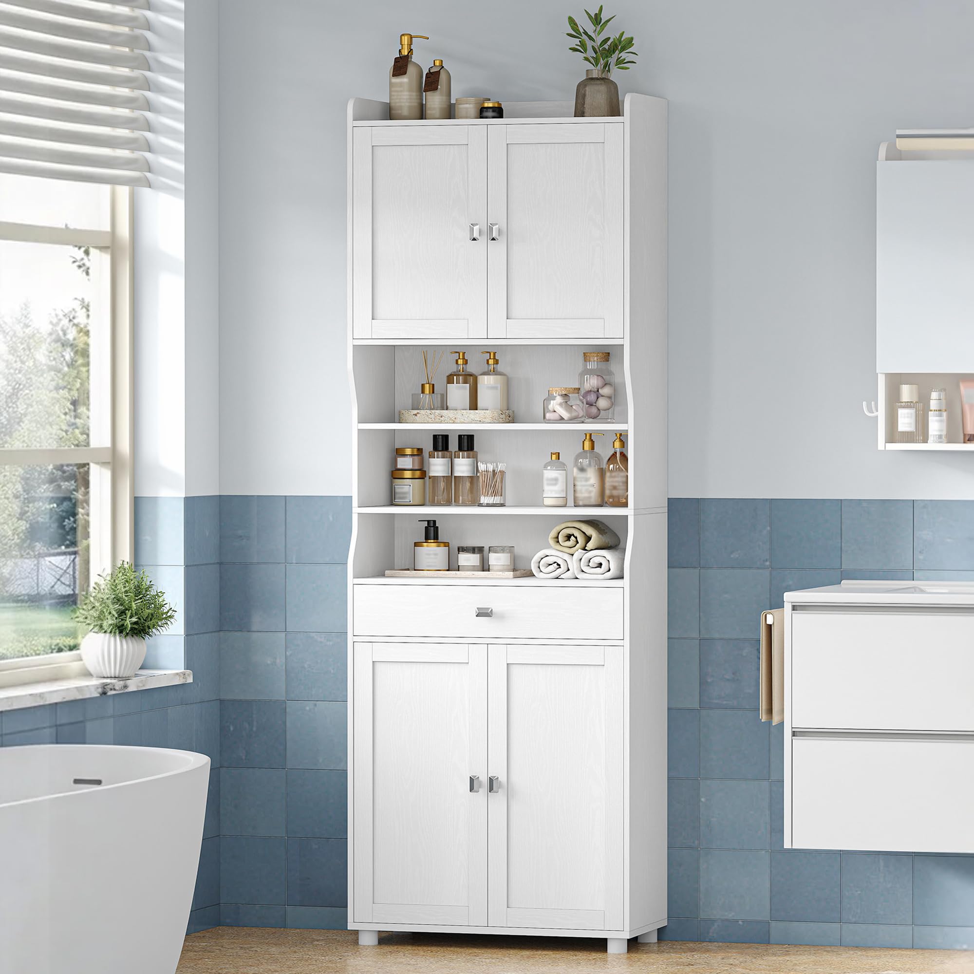 Hzuaneri Mobile Bagno, Alto, Colonna Bagno, 28 x 60 x 180 cm, Bianco