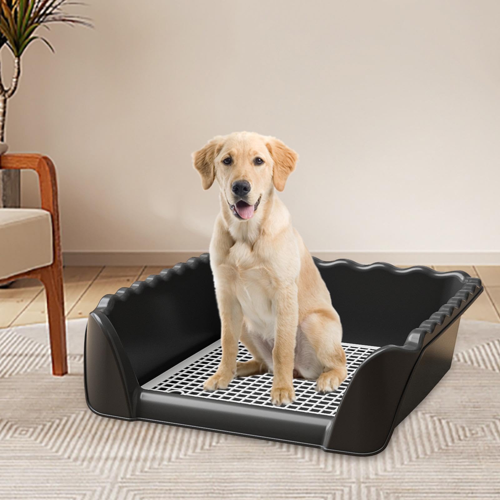 perfk Hundetoilette, Töpfchentrainer, Haustiertoilette, leicht zu reinigen, mit Töpfchenschale nach dem Hundetraining für andere Haustiere im Freien, Schwarz