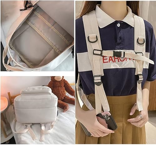 Miniatura 3 de Linda mochila estética para adolescentes y niñas, bolsa de escuela secundaria, mochila blanca para computadora portátil, mochilas con bonitos