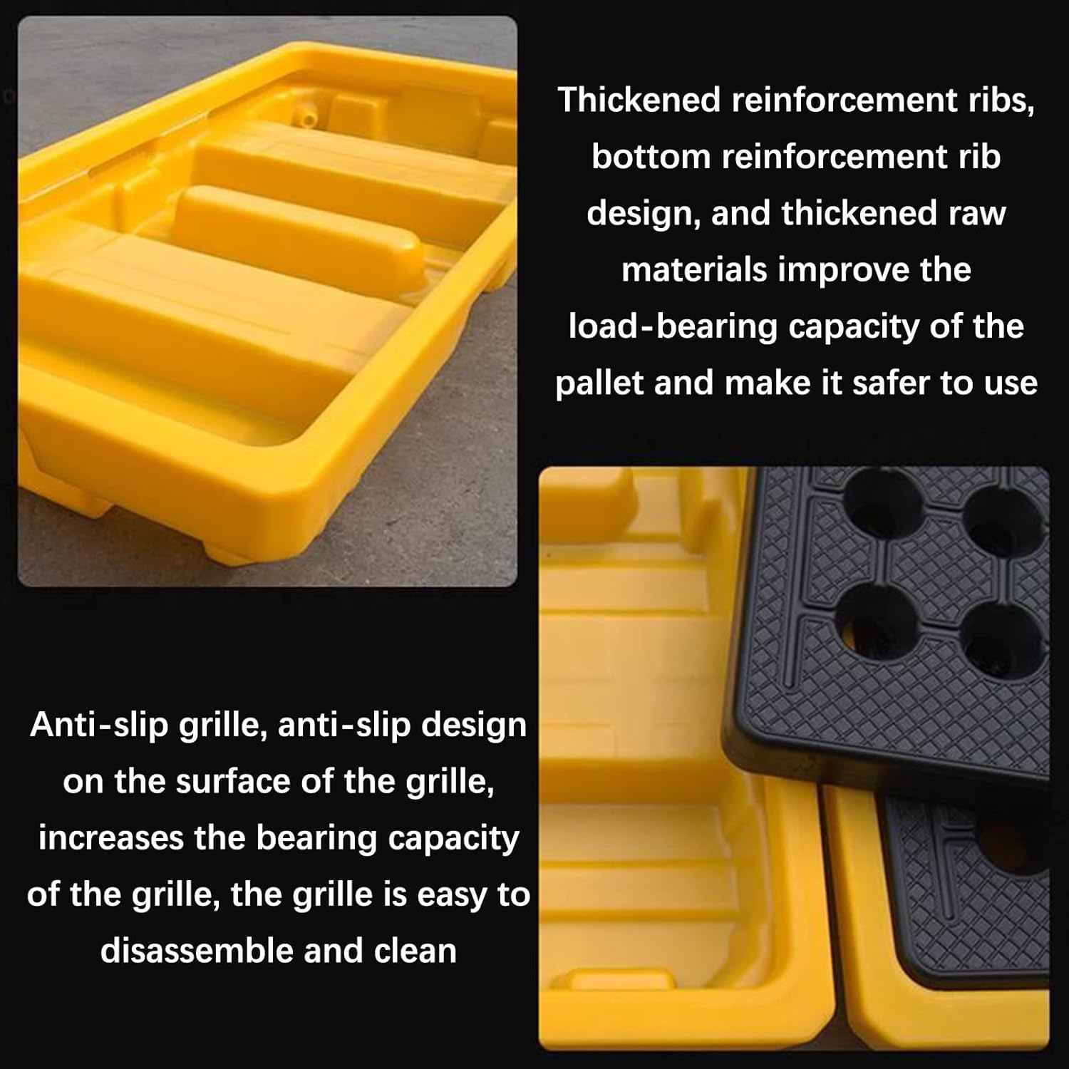 Stackable Oil Spill Containment Tray, Anti-Slip Spill Platform for Garage & Outdoor Warehouses, Modular Polyethylene Leakproof Spill Pallets for Oil Drums & Hazardous Material Storage