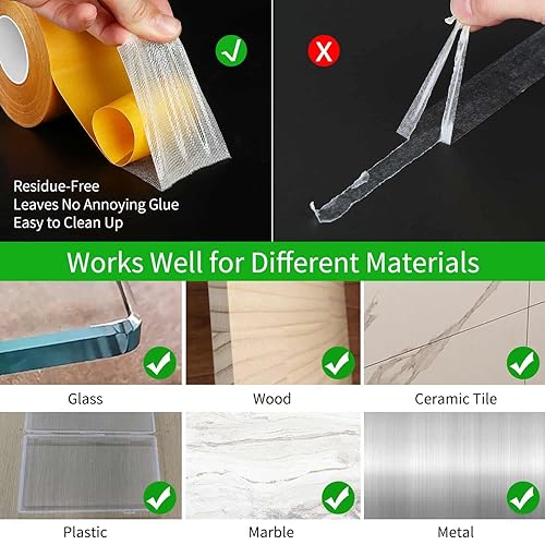 Miniatura 3 de MILEQEE Cinta de doble cara resistente 079 pulgadas x 164 pies 1640ft adhesivo universal de alta adherencia fuerte con malla de fibra de vidrio