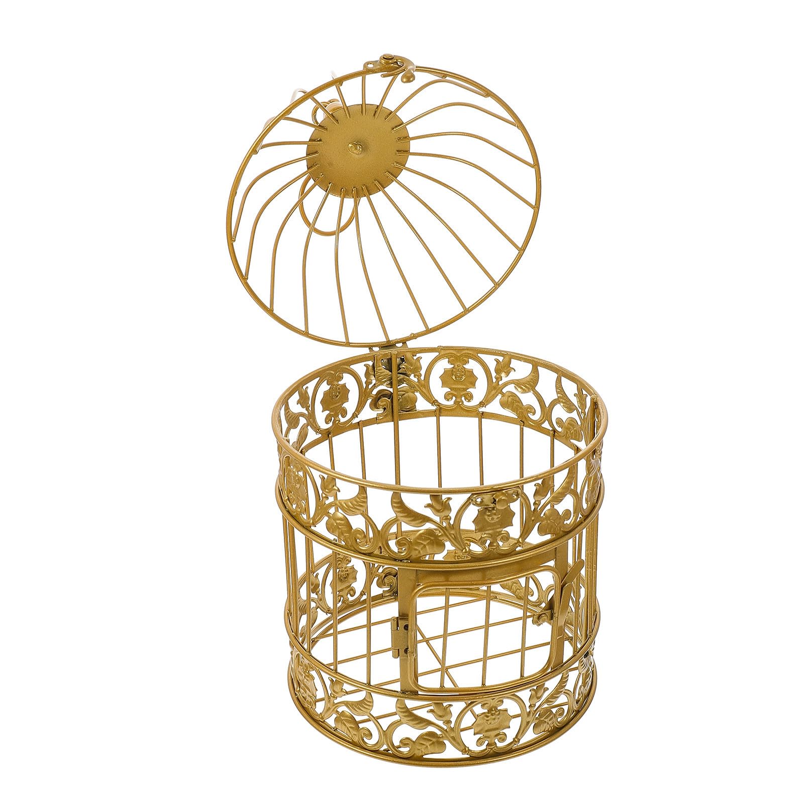 Angoily Cage à Oiseaux Forgé Doré Style Européen 19X35Cm pour Décoration de Mariage et Jardin, Ornement Artistique pour Intérieur et Extérieur