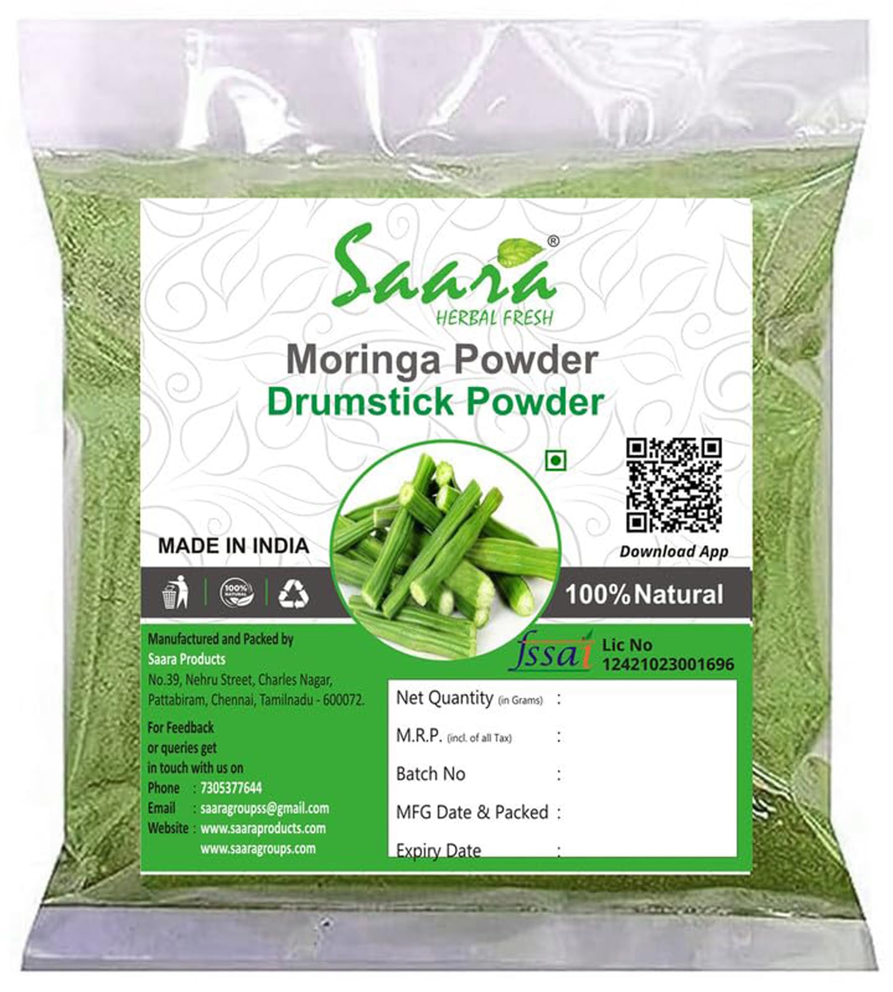 Saara HERBAL FRESH Moringa Powder, 50g, Drumstick Powder, Rich Source of Multi Vitamin, Immunity Booster, (Pack of 1 X 50gm) (B0D1GLD72B) Amazon Price History, Amazon Price Tracker