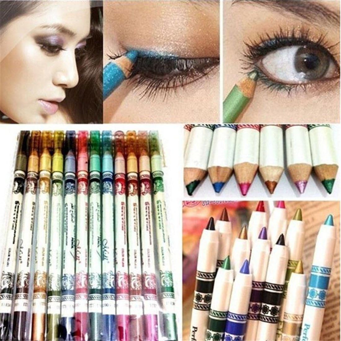 BabyBQ 12 Colors Glitter Eye Shadow Eyeliner Pencil Pen Makeup Cosmetic one Set