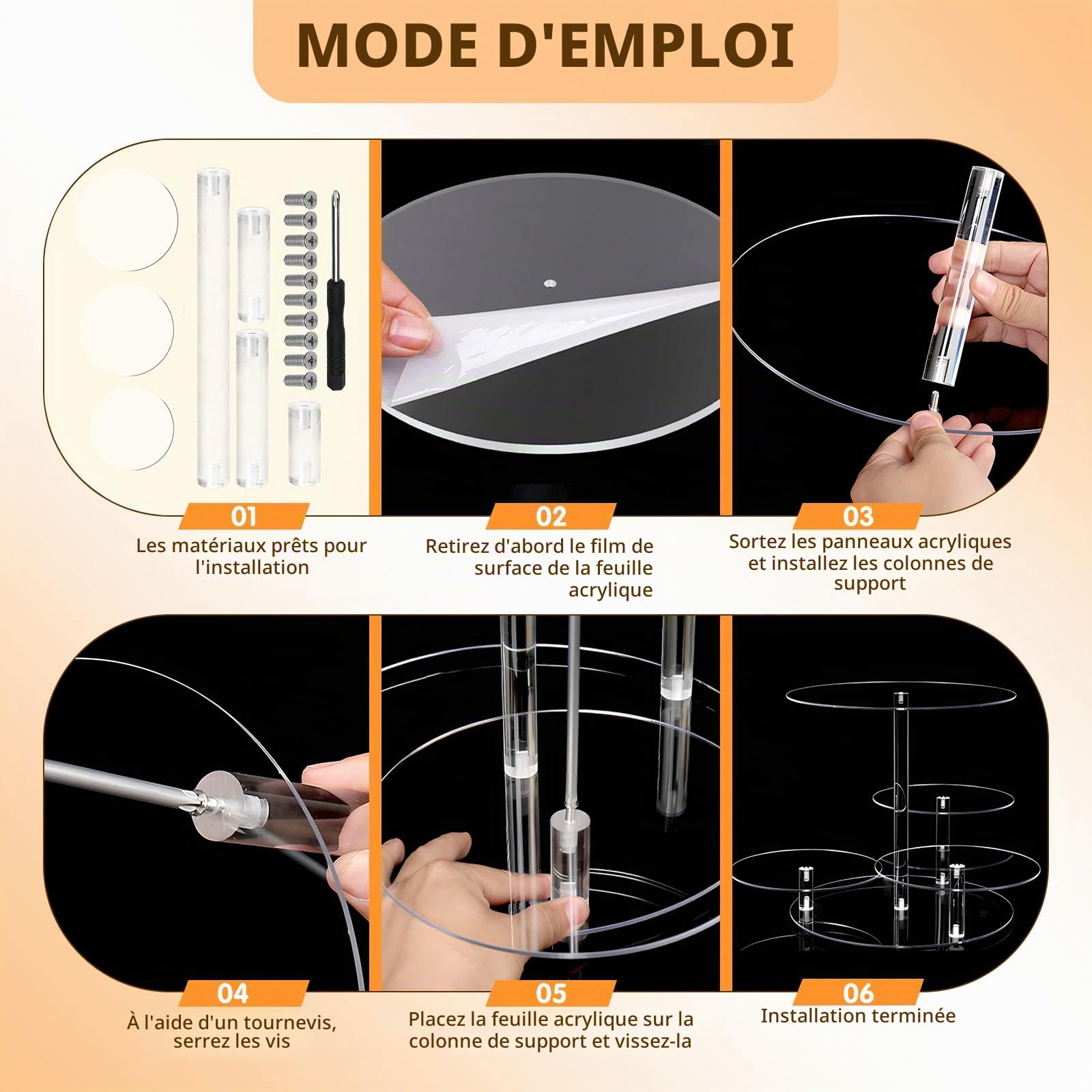 Présentoir à gâteaux rond en acrylique à 4 étages pour gâteaux de 20 à 30 cm, support de gâteau pour fête, événement, réunion de famille