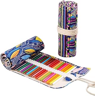 JZK 2 x Astuccio arrotolabile portamatite in tela custodia portapenne con 72 posti per matite colorate pennarelli borsa porta matite da viaggio