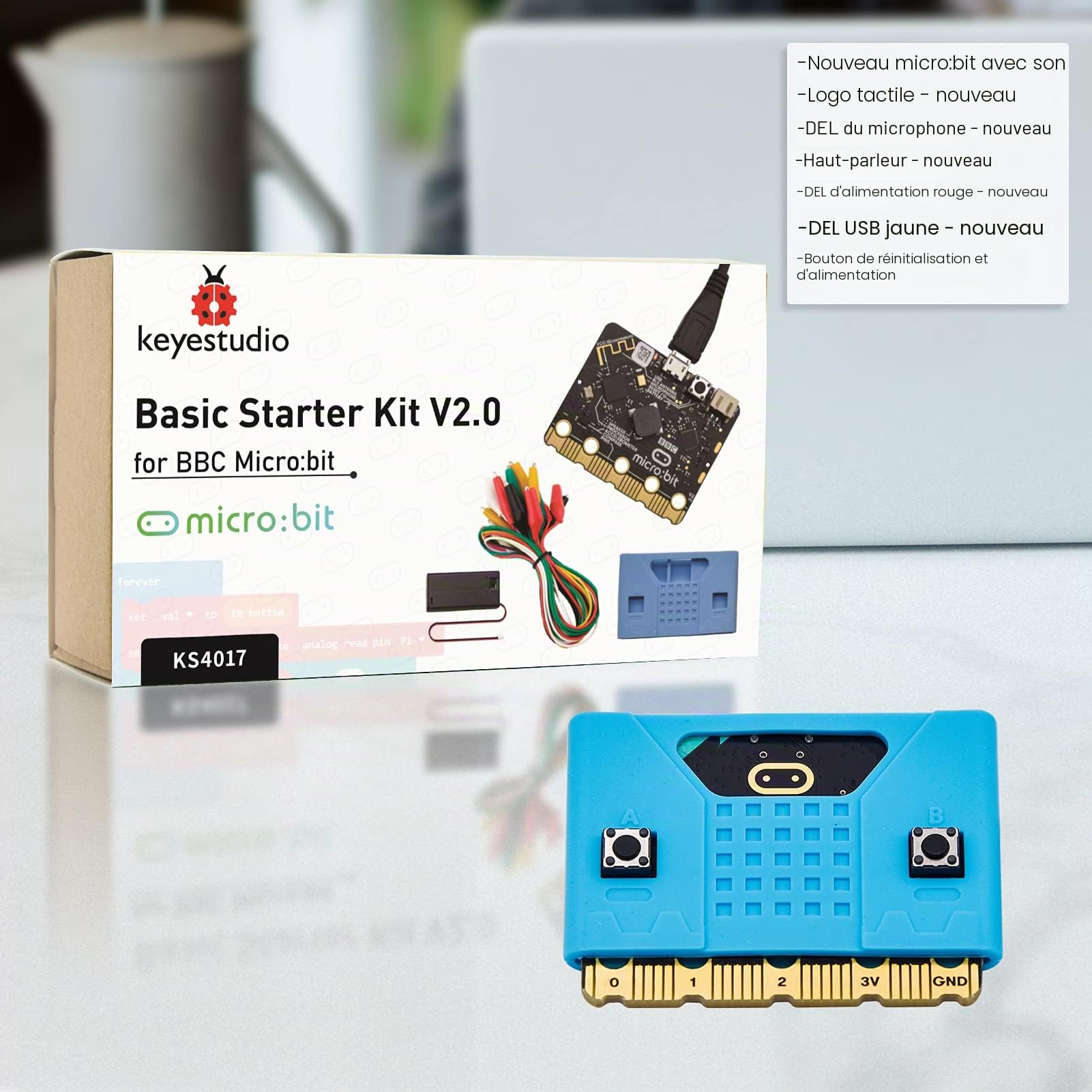 KEYESTUDIO Kit de démarrage de Base pour BBC Microbit V2, Programmation Graphique, Boussole Bluetooth intégrée, détection de Mouvement, Codage d'affichage LED pour Adolescents