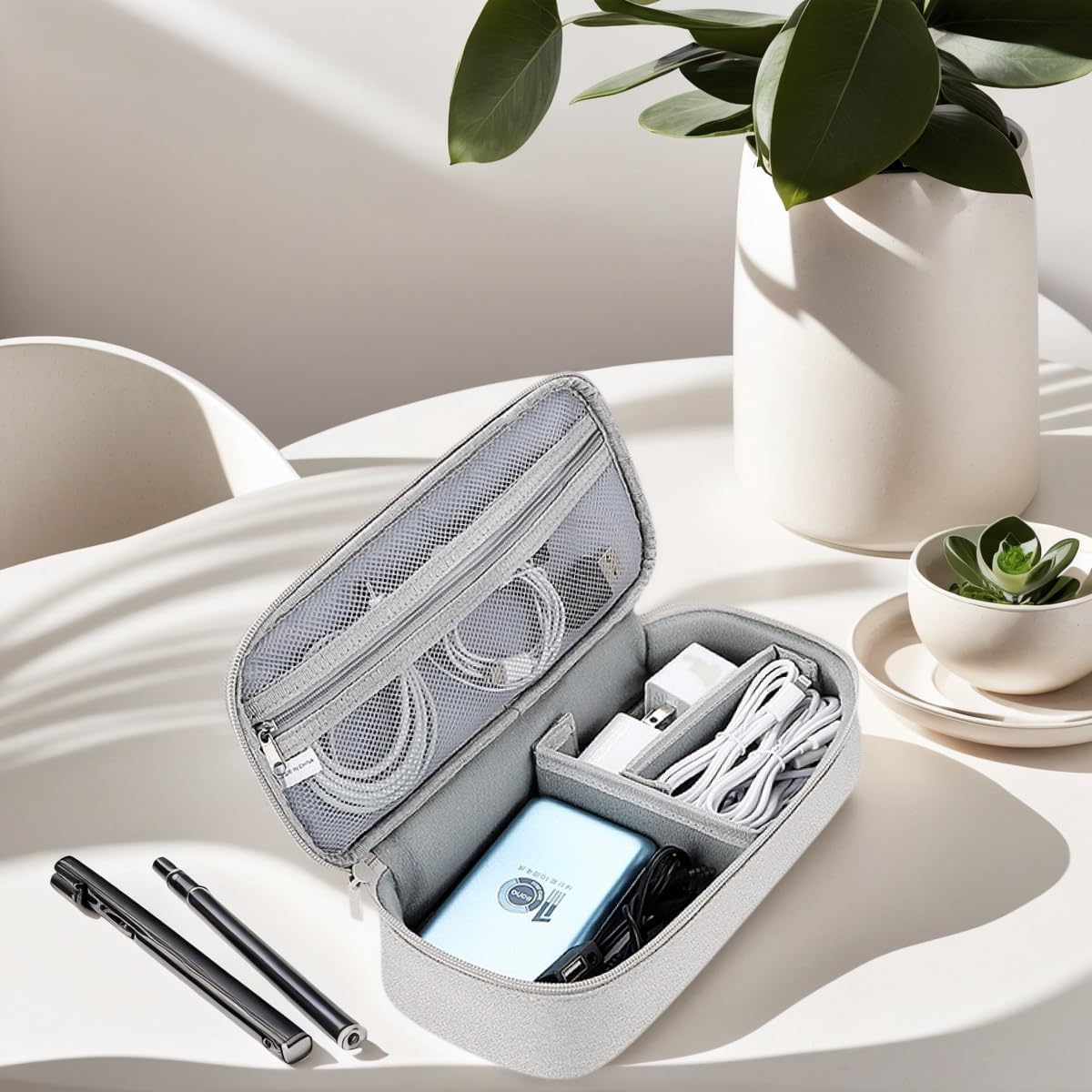 Electronic Organizer Case, Cord Storage for Charger, Cable, Phone, Hard Drive, USB, SD Card, Travel Cable Organizer Bag Pouch Electronic Accessories Portable Case, Grey