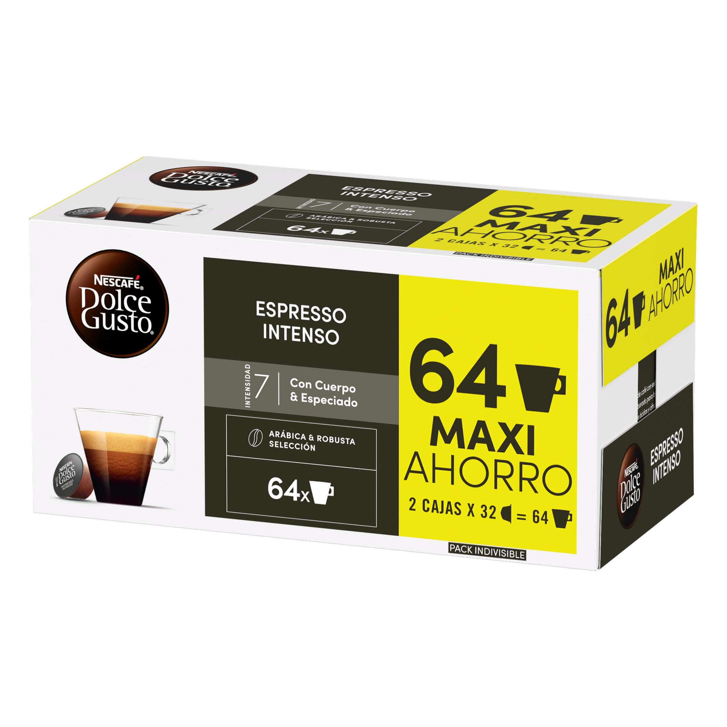 NESCAFÉ Dolce Gusto Espresso Intenso - Cápsulas de Café, 64 Cápsulas (2x32) - Orgiginales para cafeteras Dolce Gusto