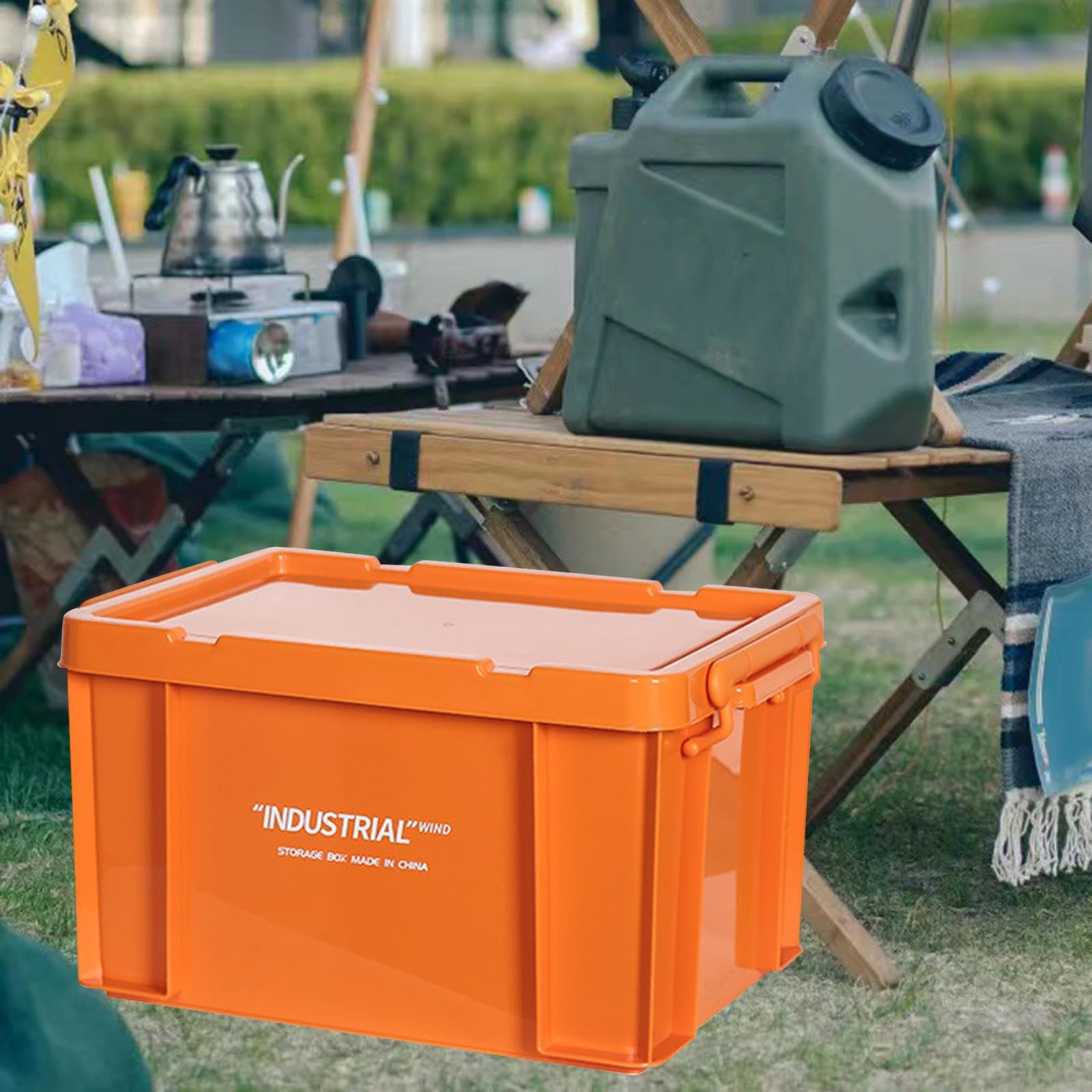 Aufbewahrungsbox Vielseitiger Stapelbarer Lagerbehälter Robuste Kiste mit Deckel PP für Werkstattbedarf Heimlagerung Büroorganisation Auto, Orange