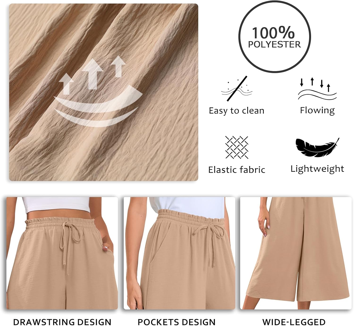 Bestbee Womens Capri Palazzo Pants Dressy Casual Wide Leg Pant Gaucho Capris with Pockets - Image 6