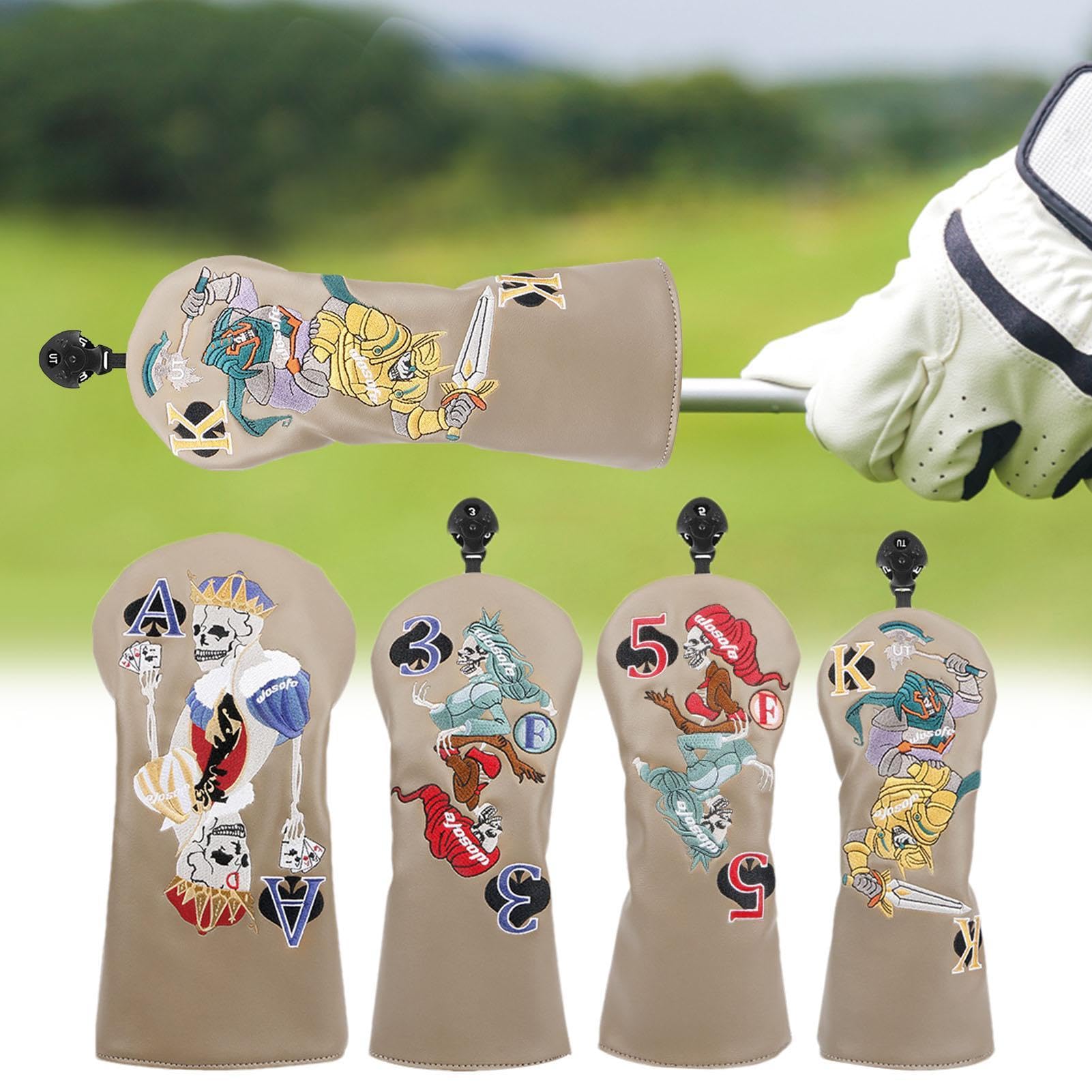 Lot de 4 housses de clubs de golf brodées avec motif crânes | Lot de 4 housses élastiques pour clubs de golf et driver pour entraînement de golf