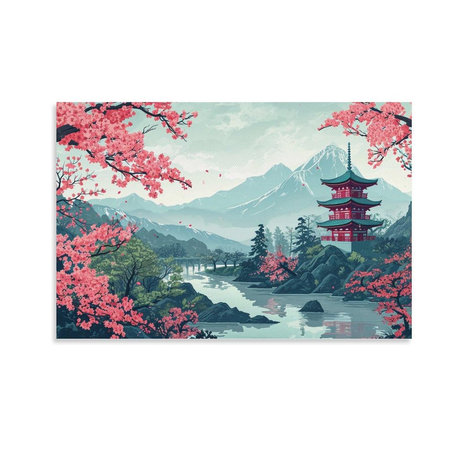 Amazon.co.jp: 絵画 桜と五重塔のある雪山 アートパネル