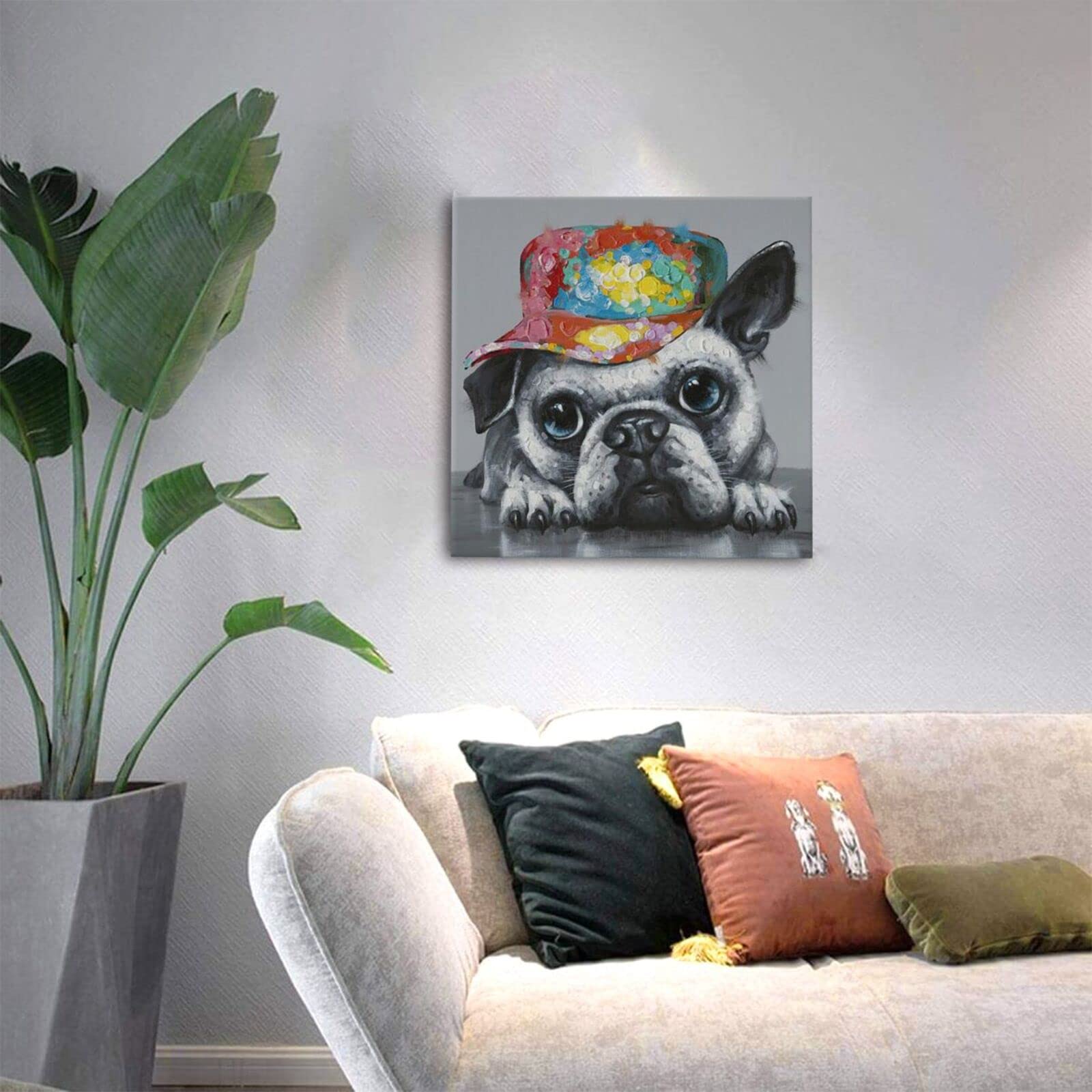Amazon｜油絵 油彩 パグ フレンチブルドッグ 犬柄 アートパネル