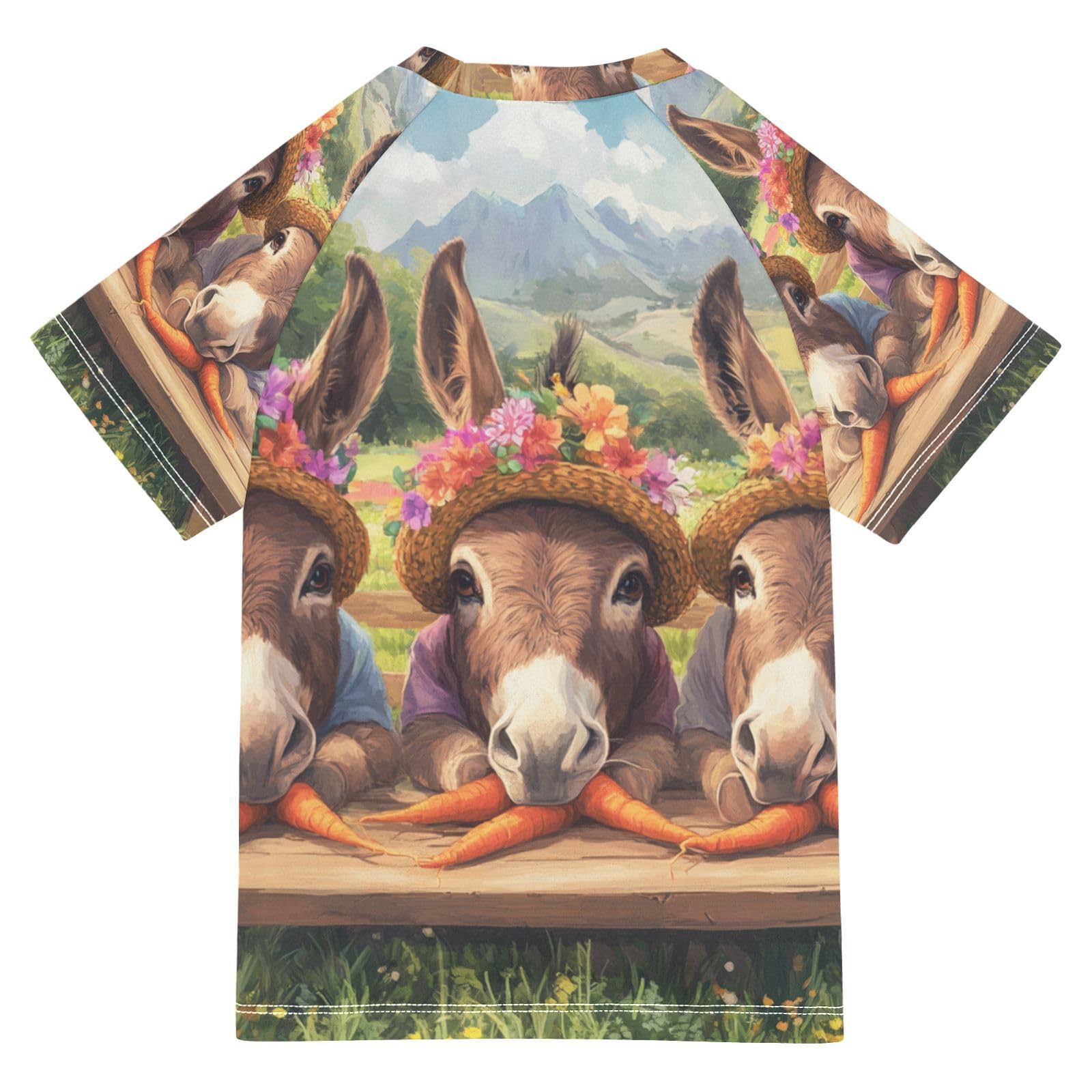 Jucciaco Boys Swimsuit Donkey Carrot Novelty Flower Sunscreen Kids Sun Rashguard Short Sleeve T-Shirts Swimwear Sets UPF 50+