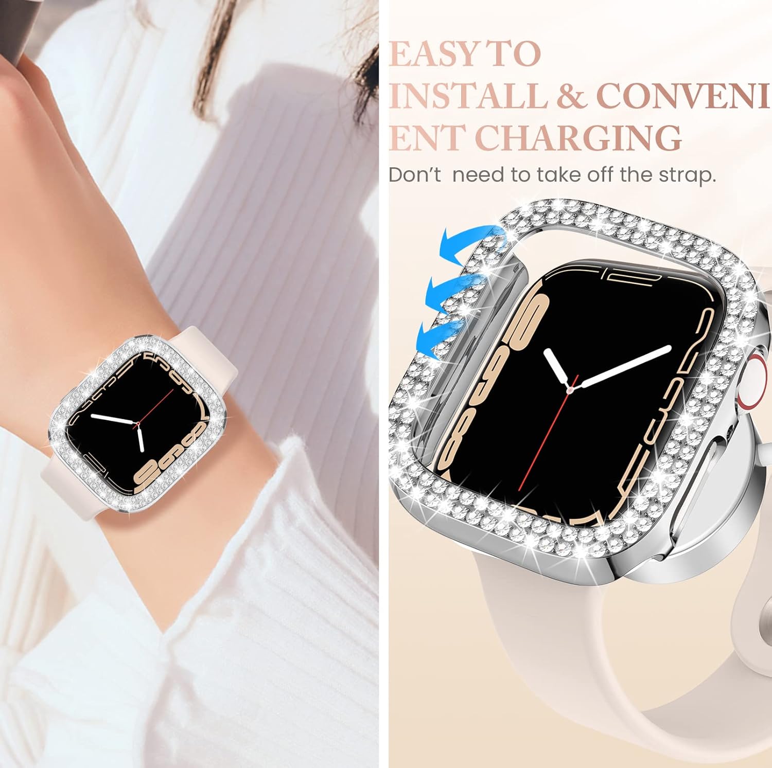 Goton 4-Pack Bling Case for Apple Watch Protector 45mm Series 9/8/7, Women Glitter Diamond Rhinestone Bumper for iWatch Cover Accessories 45 mm - Image 6