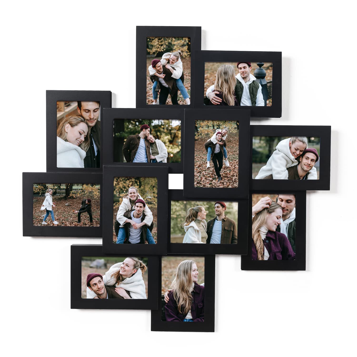 Adeco Decorative Handcrafted Wood Wall Hanging Collage Picture Frame with 12-4 x 6 Inch Openings, Assembly Black