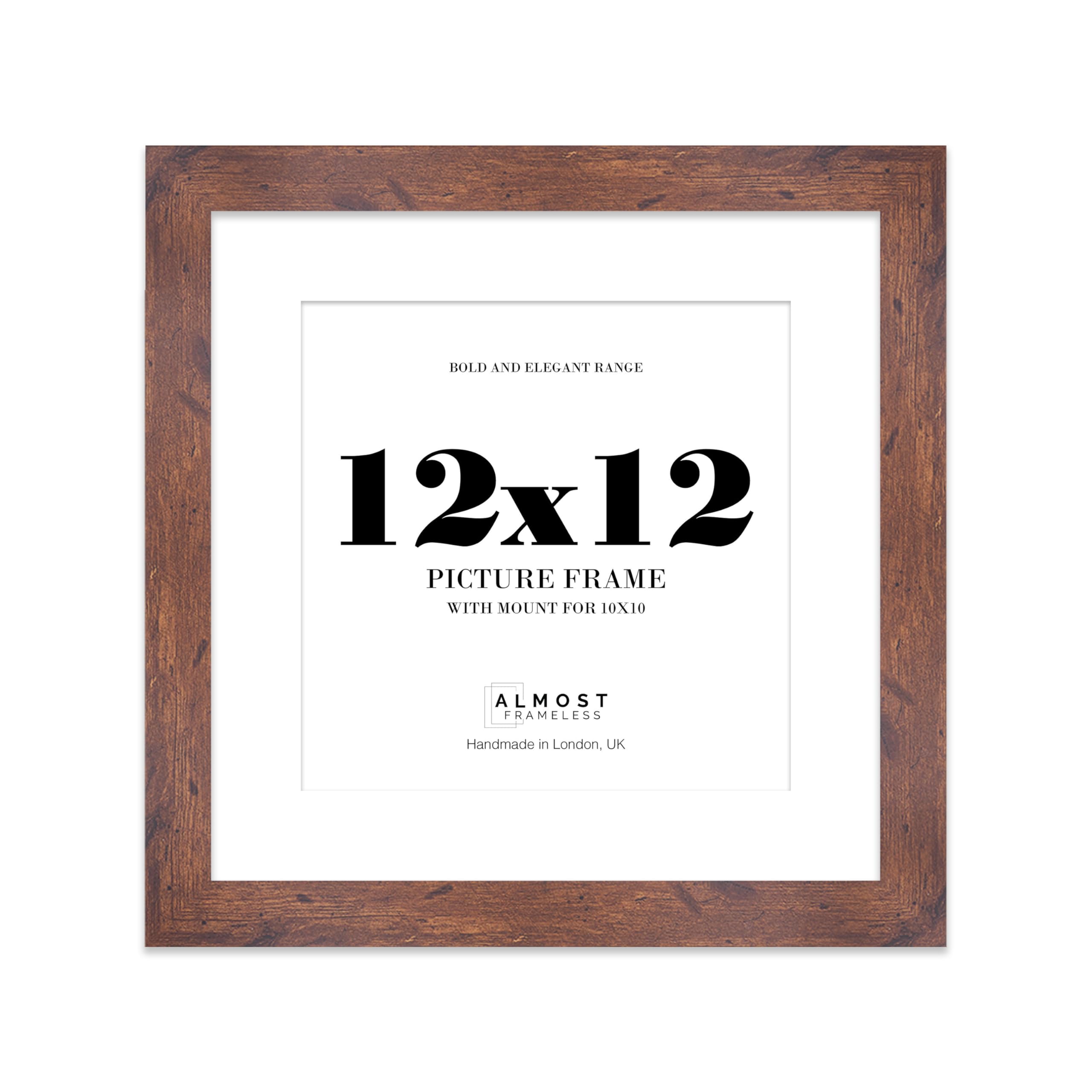 12x12 Rustic Wood Square Frame With Mount for 10x10 Pictures 28mm Edge Frame Display with Wall Hooks and Kickstand, 1 Pack