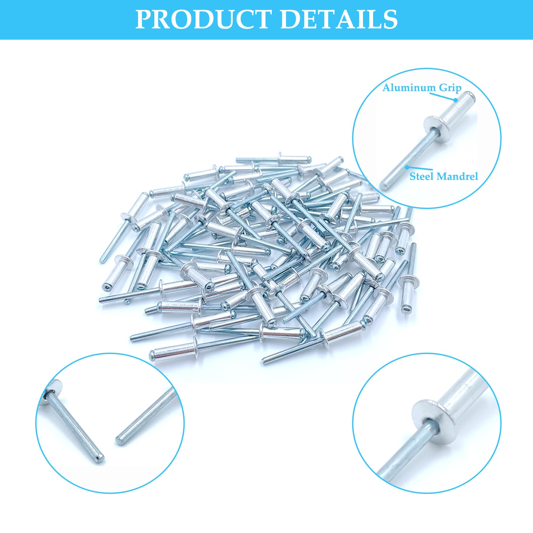 120 rivetti ciechi in alluminio 4,8 x 16 mm, grande flangia rivetti pop, rivetti in alluminio per veicoli a motore, mobili, attrezzature meccaniche (argento)