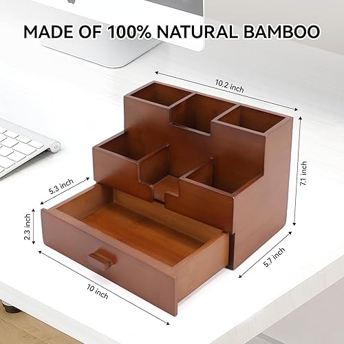 Miniatura 8 de Charmlife Organizador de escritorio de bambú cajón de almacenamiento de maquillaje cajones de mesa de 3 capas 100 bambú natural organizador de