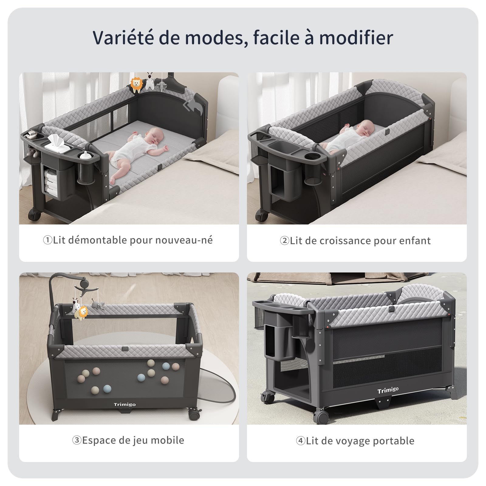 lit bébé Pliable,Réglables en Hauteur, Aucune Installation nécessaire,Jouets,Table à Langer, Super Forte Charge porteuse, Facile à Voyager, Moustiquaire，cododo Bebe,lit Bebe evolutif