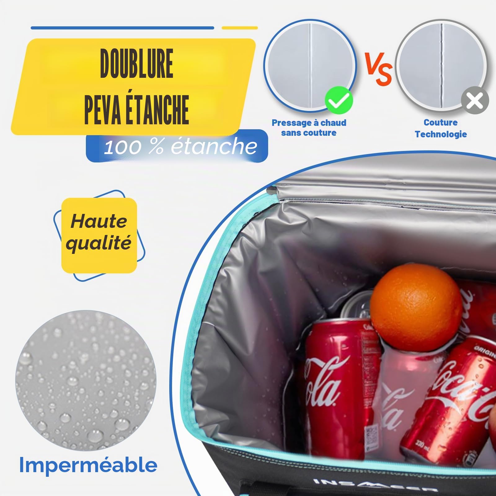 INSMEER Cool Bag 40L/60 Cans Large Cool Bags Insulated,Soft Cooler Leakproof/Portable/Collapsible/Foldable Cooler Bag, with Bottle Opener&Removable Shoulder Strap, for Beach Camping Picnic