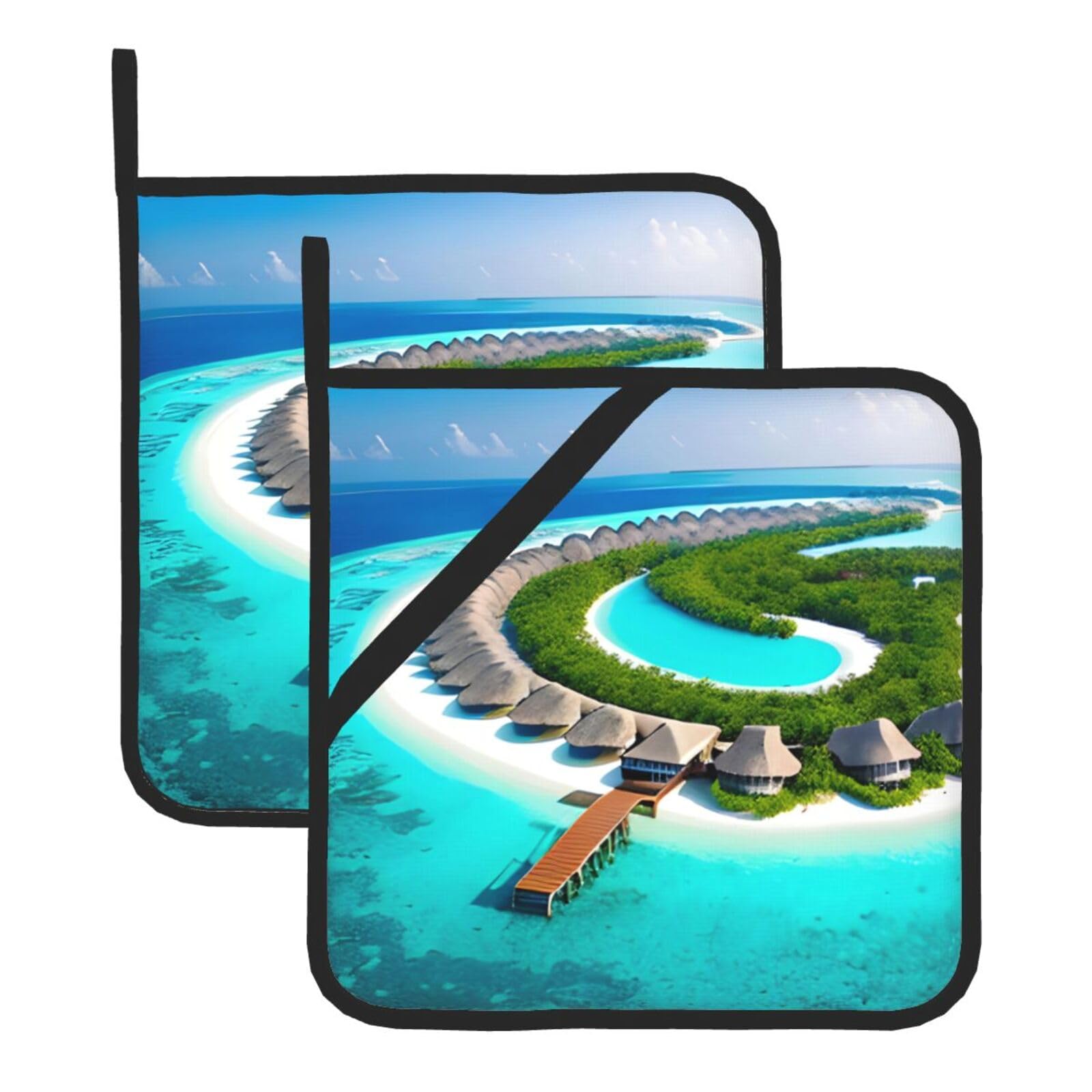 Maldives Scenery Square Heat Resistant Trivet Set Thick and Durable for Baking Barbecue Cookware Oven