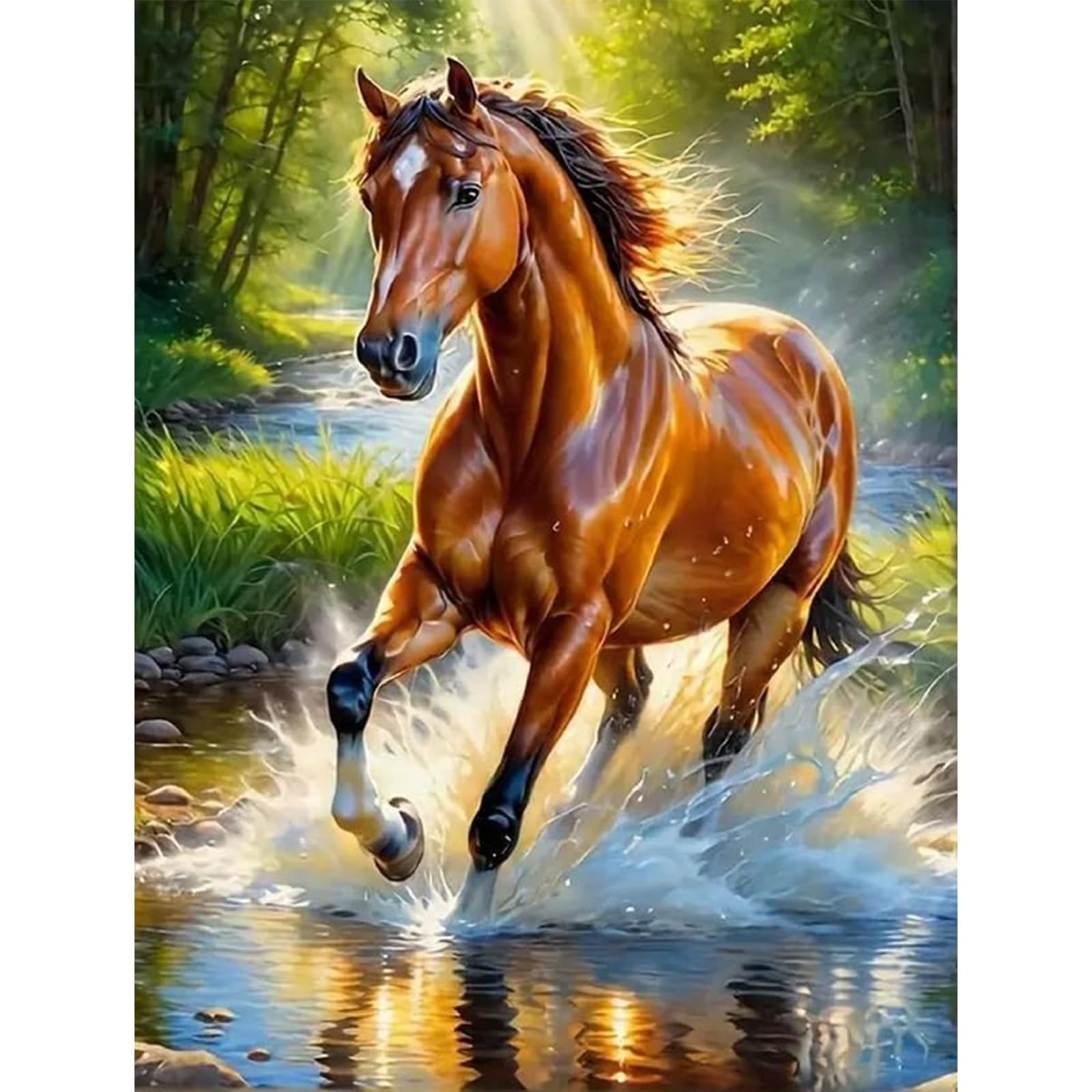MISCER Horse Diamond Painting Kits for Adults, 5D Full Drill Round Gem Art Kit for Beginners, DIY Countryside Animal Arts and Crafts for Home Wall Decoration, 30x40cm