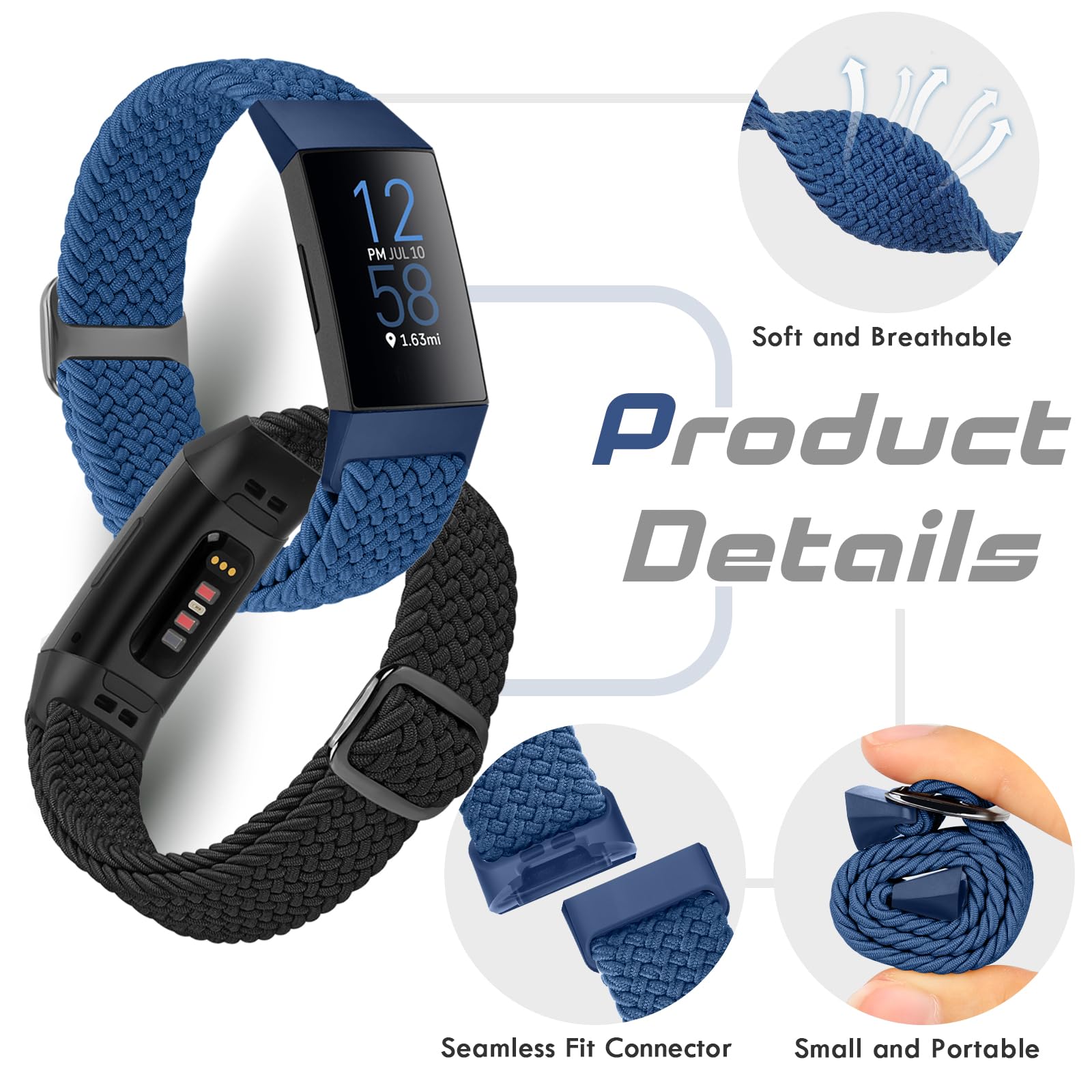 Bcuckood Braided Strap Compatible With Fitbit Charge 4/3/SE for Women Men Adjustable Elastic Sport Soft Nylon Replacement Wristband - Image 4