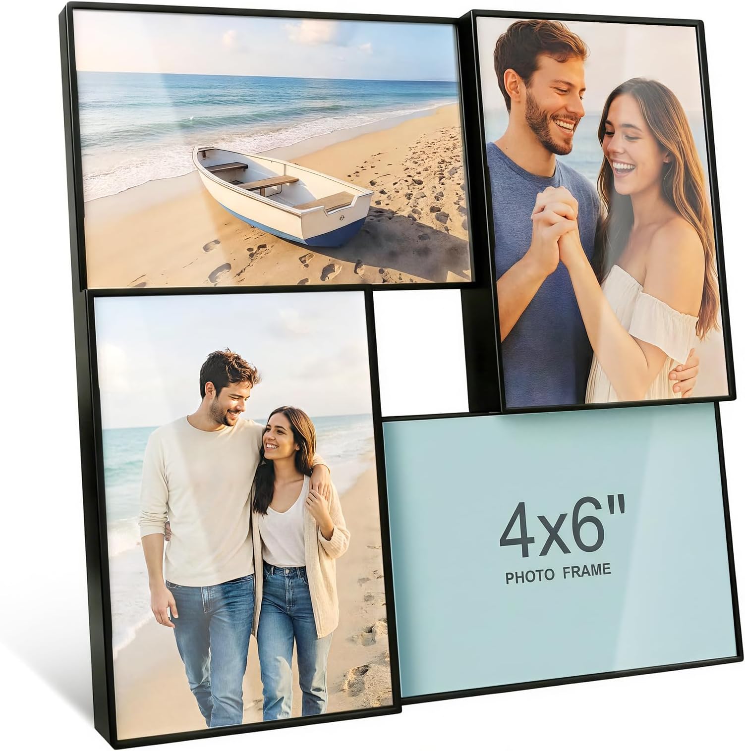 4x6 Collage Picture Frames, Multiple Photo Frame Collage for 4 Pcs 4 x 6 Photos, Wall Hanging or Tabletop, Lightweight Frame for Wall Decor, Black 1 Pack