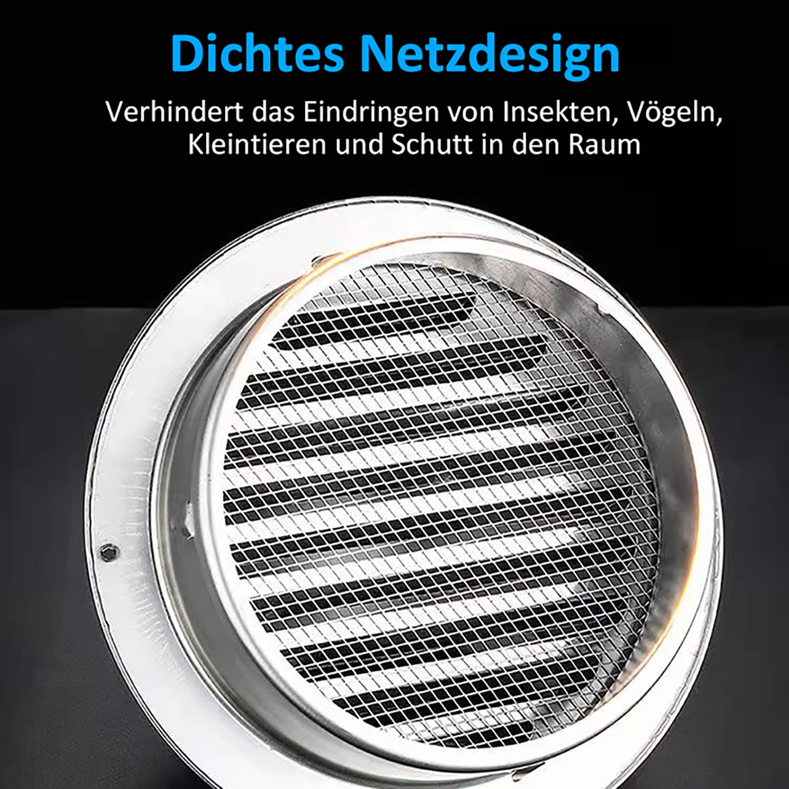 Edelstahl Lüftungsgitter Rund 160mm - Insektenschutz Lamellengitter 2 Stück