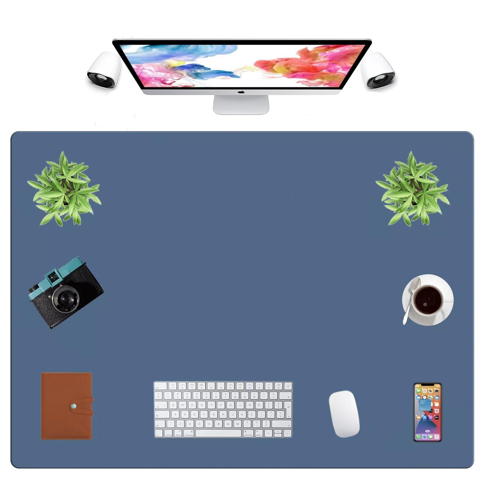 LL-COEUR Extra Large PU Leather Desk Mat Large Mouse Pad XXL Waterproof Table Mat Office Laptop Writing Pad (43.3 x 31.5 inch, Azure Blue)