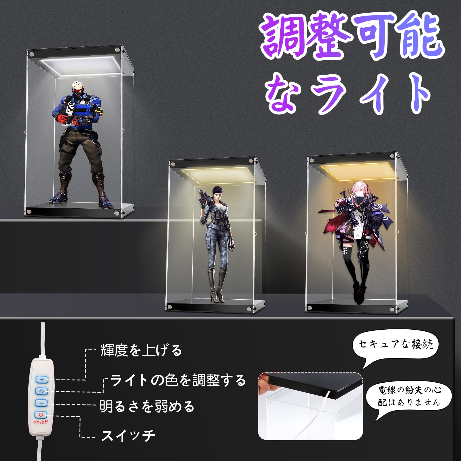 Amazon.co.jp: フィギュア収納ケース3種LEDライトUVカットアクリル
