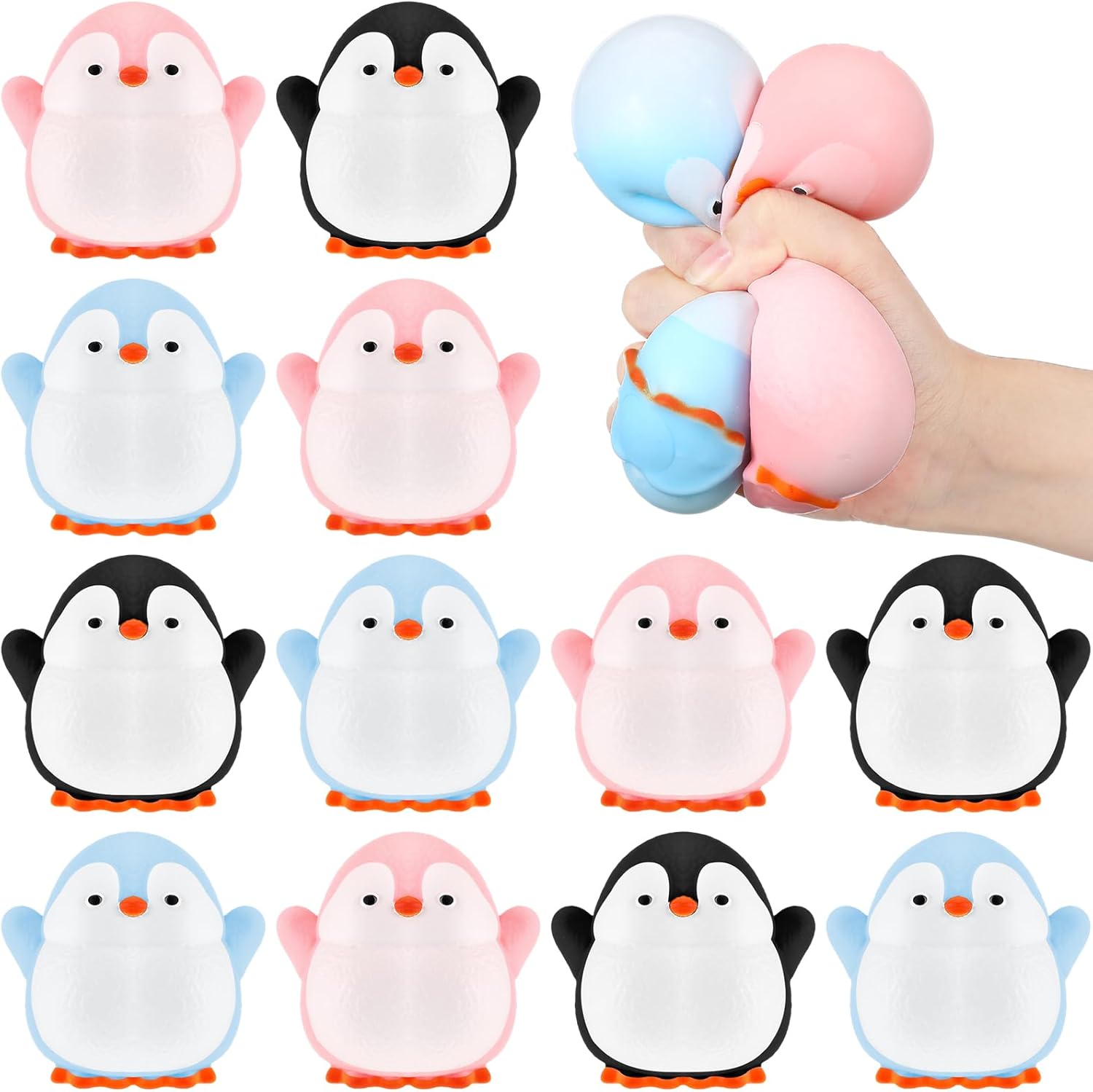 Meooeck 12 Pcs Penguin Stress Toys for Stress Relief Cute and Fun for Birthday Christmas Stocking Stuffer Gift Penguin Animal Toys for Girls and Boys Party Favors and Decorations Ideal for Autism Colorful Penguin