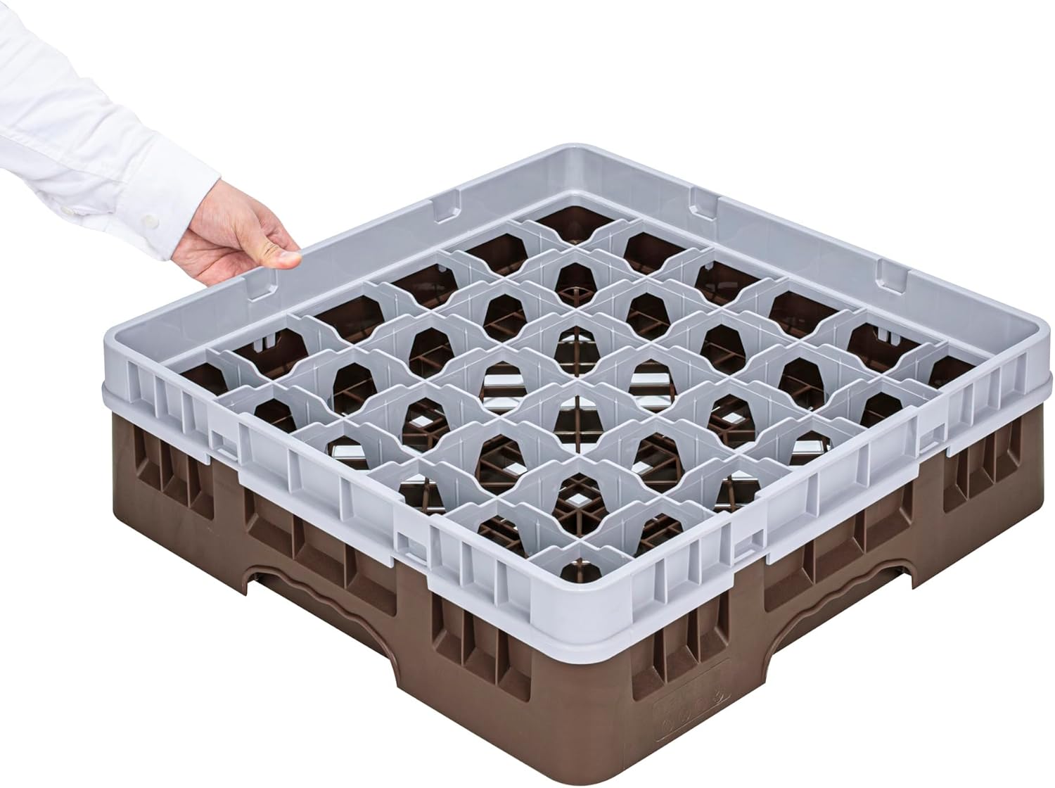 Restaurantware-Clean Tek Professional 36-compartment Glass Rack, 1 Heavy Duty Rack - With 1 Full Drop Extender, Brown Glass Organizers For Restaurants, Bars, Pubs, Cafeterias, and Home Kitchens