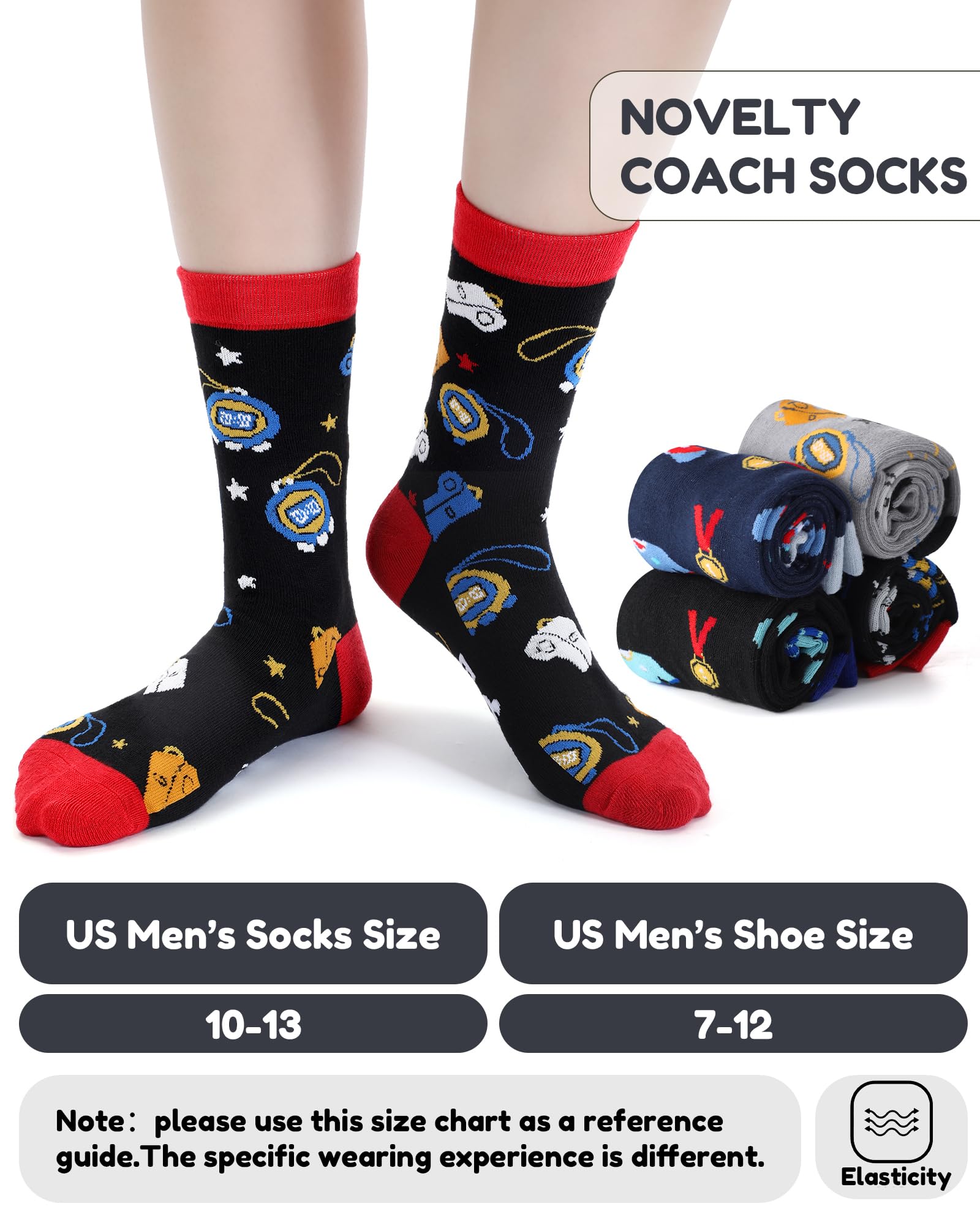 Ramede 4 Pairs Best Coach Socks for Men Funny Casual Cotton Crew Socks Coach Appreciation Gifts for Sports Coaches, Senior Night Team Party Favors