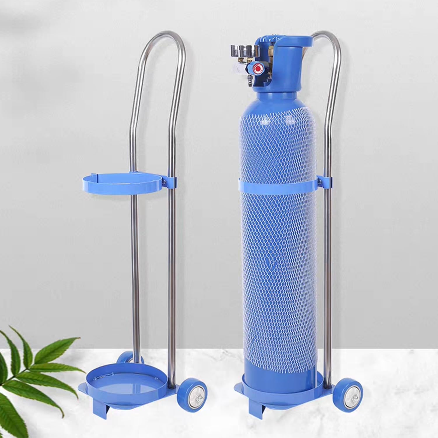 Tragbarer Sauerstoffzylinder Trolley Wagen Stahl Medizinische Gasflasche Handwagen mit Rädern für Krankenhäuser, Kliniken und häusliche Pflege - Einzeltankträger
