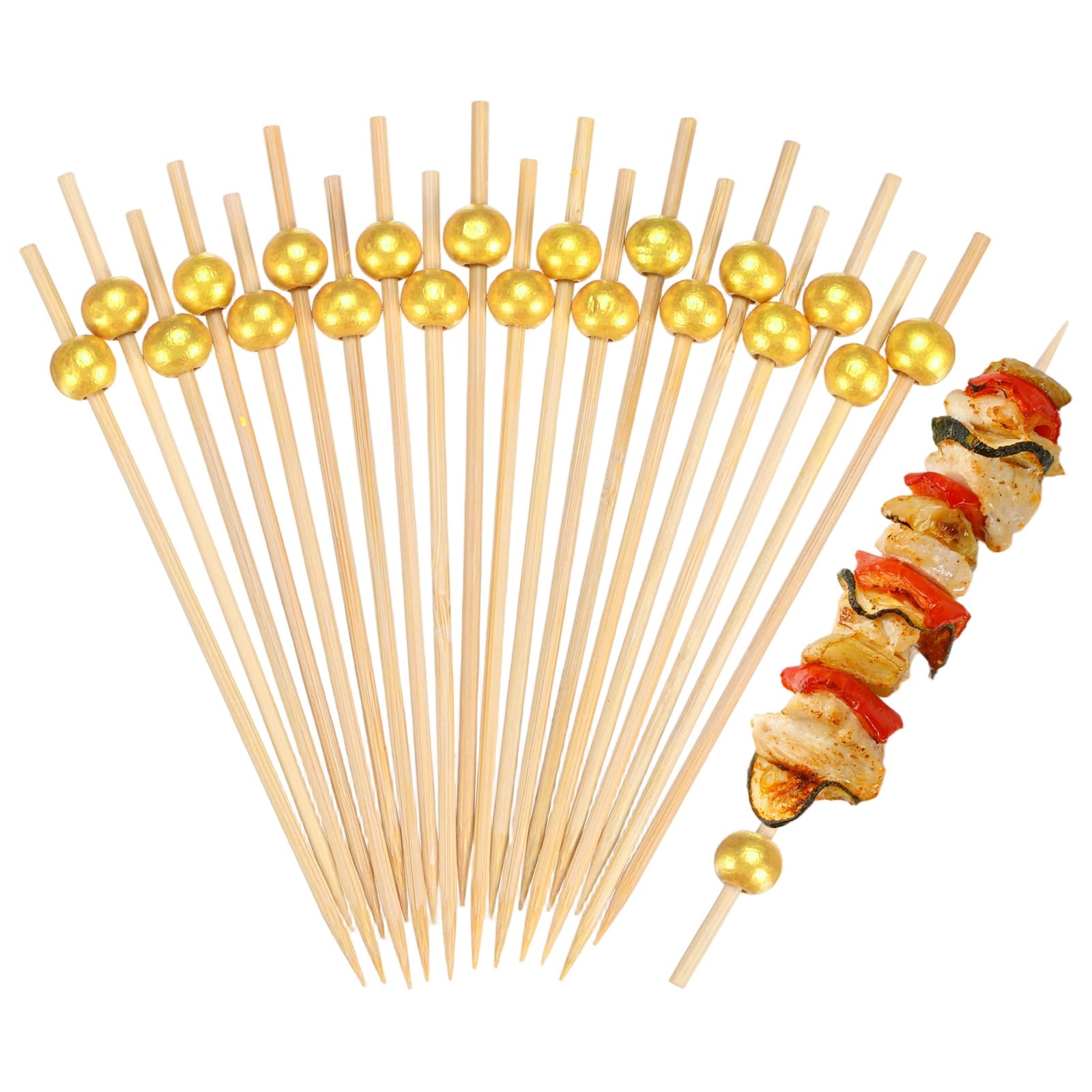 M METERXITY 100-Pack Cocktail Picks 4.7 in Bamboo, Gold Tone, Bead