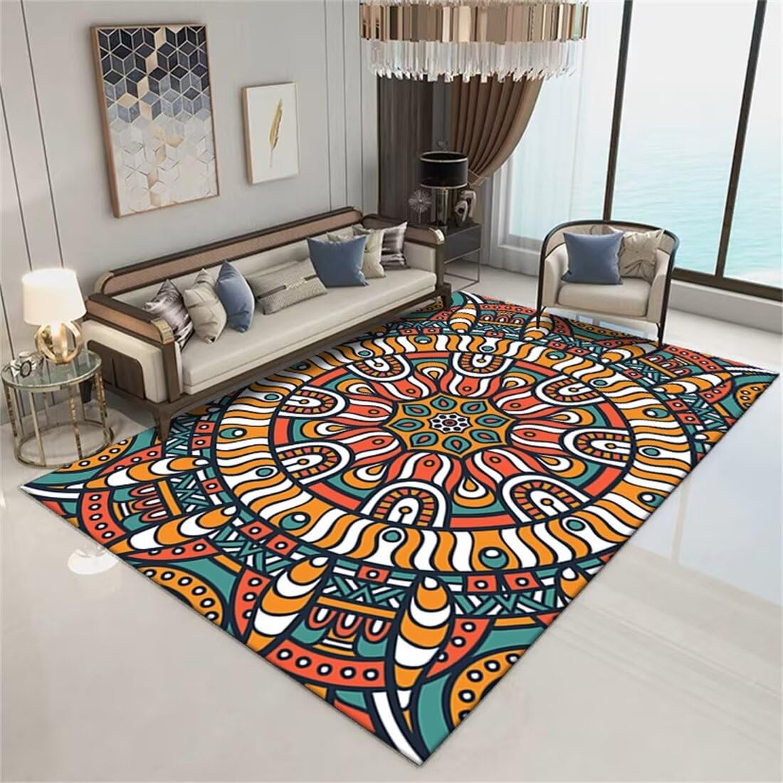 Tapis salon rouge 180x260cm en velours cristal de style western regions
