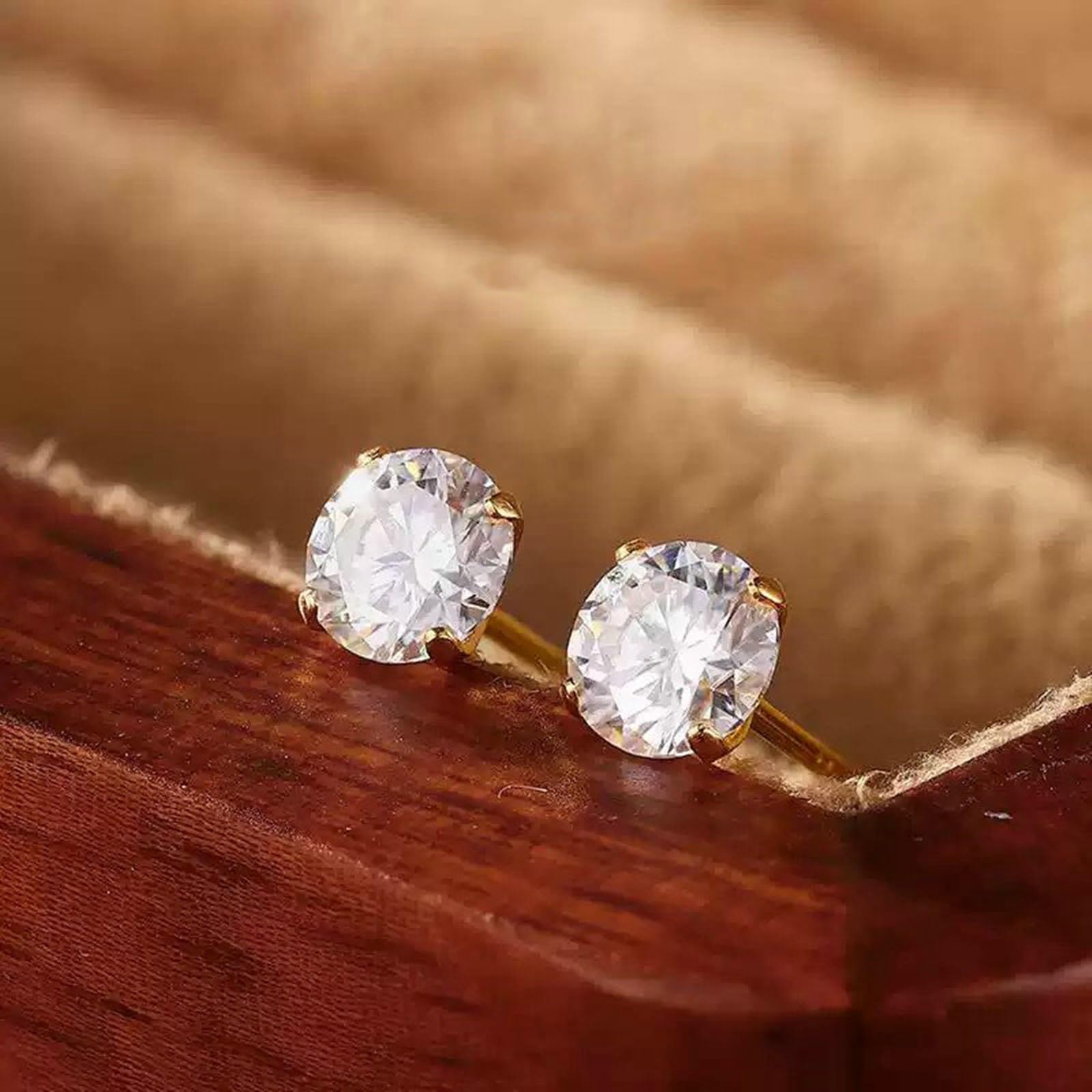 Kolczyki z żółtego złota 18 K, okrągły pierścionek z diamentami 0,5 ct, kolczyki z żółtego złota w stylu vintage, 18 K, modna biżuteria na urodziny