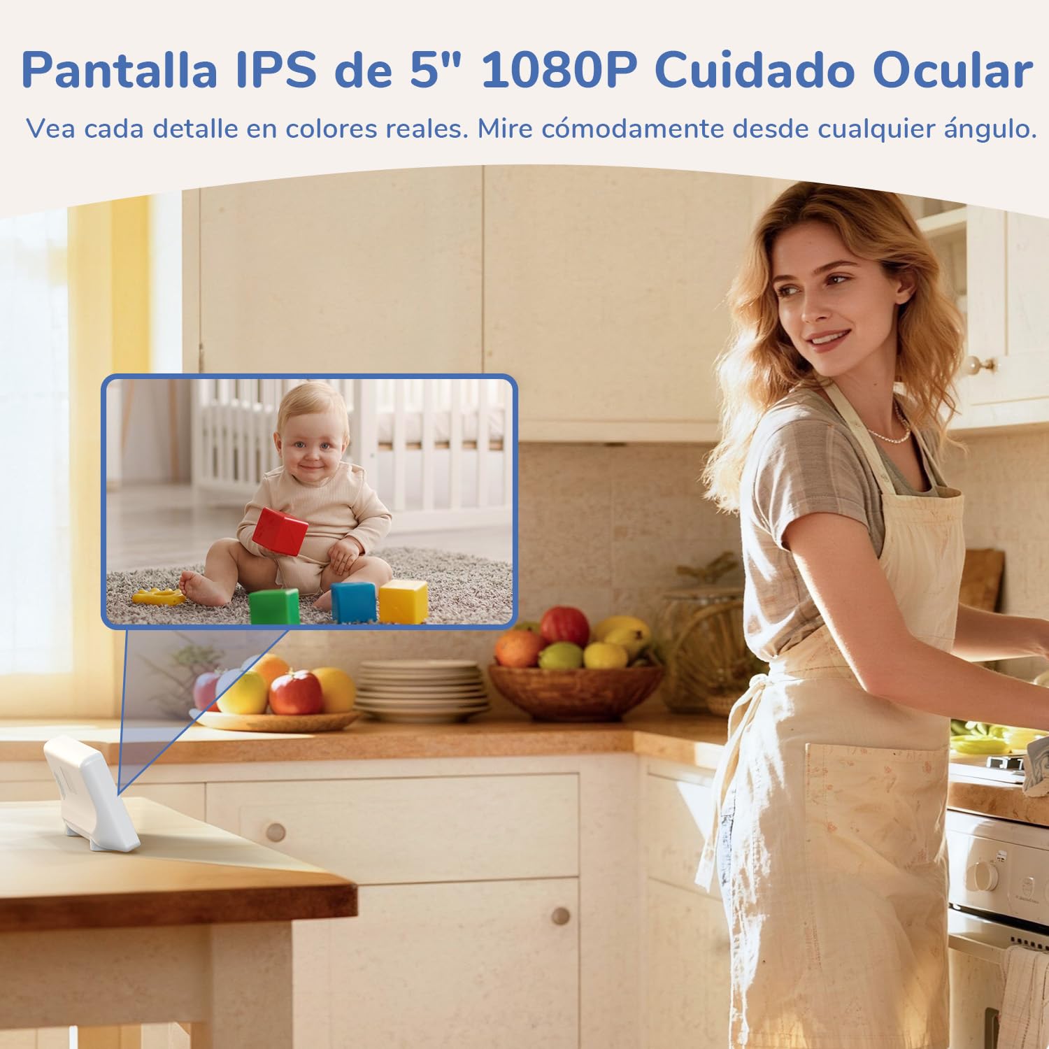 5" 1080p Camara Vigilancia Bebe con Pantalla IPS, Vigilabebes con Camara sin Wi-Fi, Vision Nocturna Infrarroja Invisible, Comunicacion Bidireccional, Modo VOX de Bajo Consumo y Zoom 3X