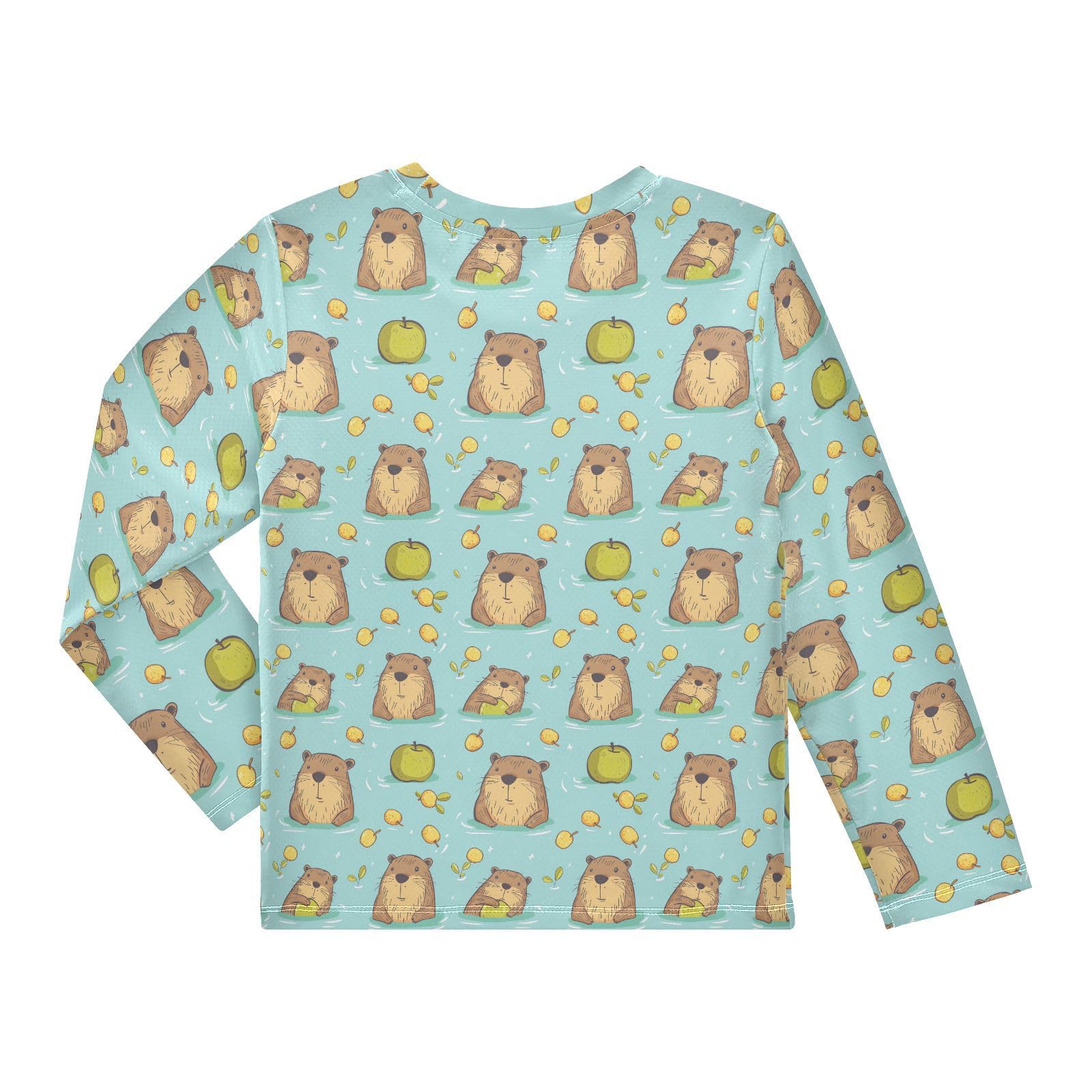 Cute Water Capybara Pattern Boys Rash Guard Swim Shirts Long Sleeve UPF 50+ Quick Dry Sun Protection Shirt Swimwear Surf Tops for Toddler Kid Fishing Swimming Outdoor 9-10T Multicolor