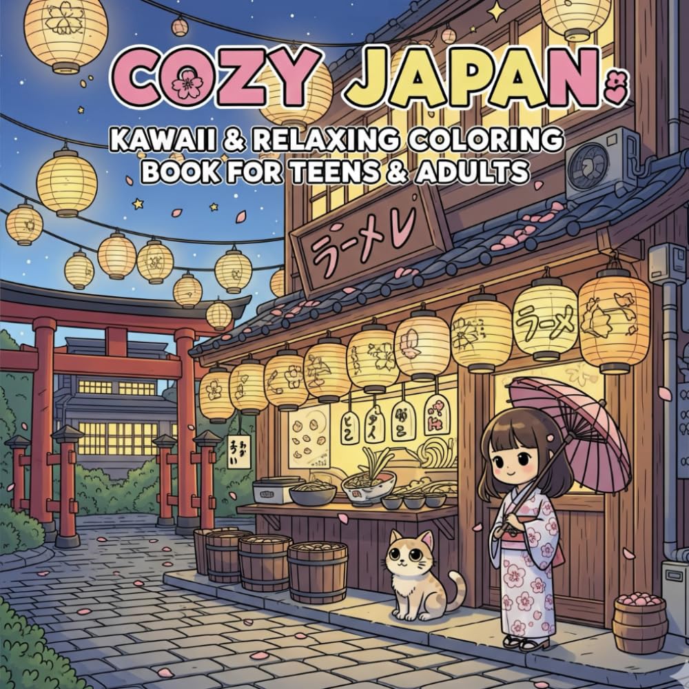 Cozy Japan: Kawaii and Relaxing Coloring Book for Teens and Adults